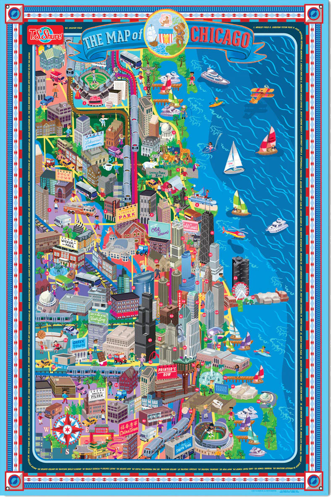 Modern Illustrated Chicago Tourist Map Print