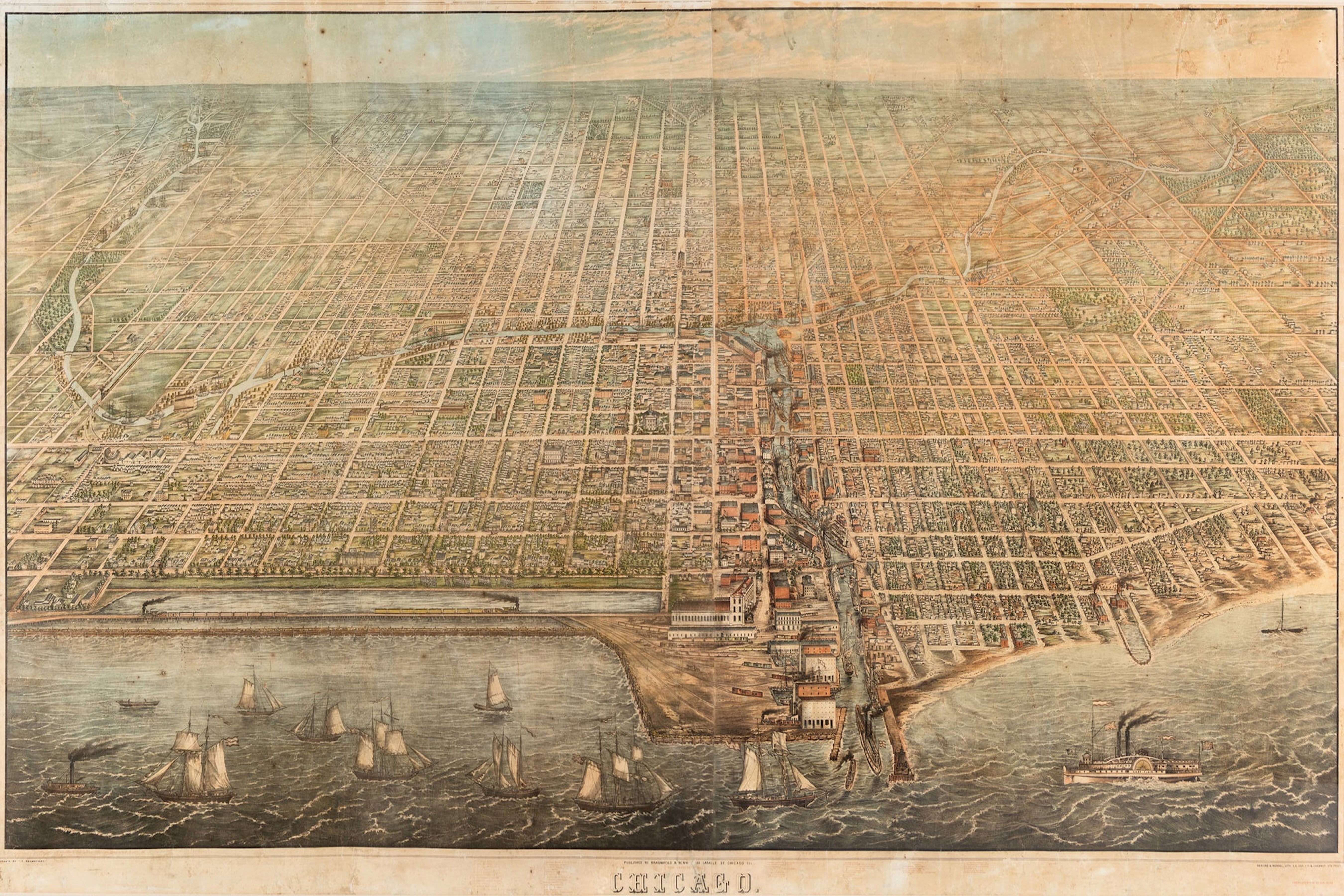 1876 Chicago Birds-Eye Panoramic City Map Print