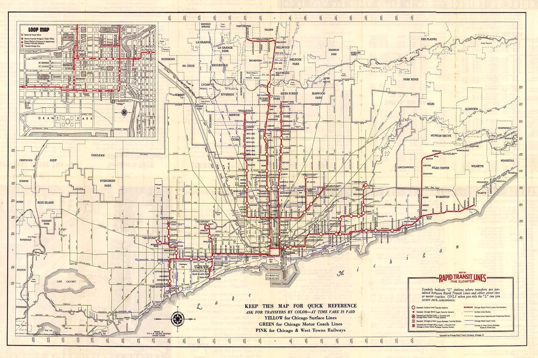 1927 Chicago Rapid Transit and Streetcar System Map Print