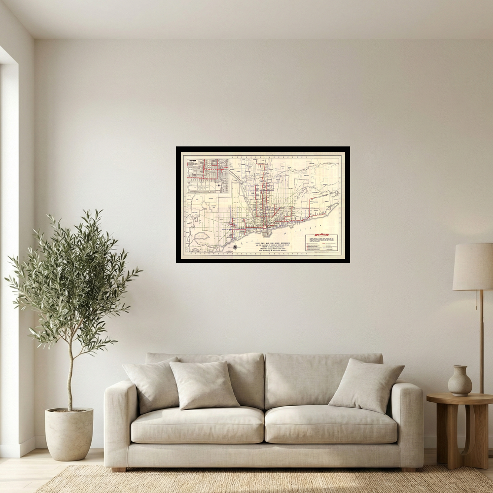 1927 Chicago Rapid Transit and Streetcar System Map Print Mockup