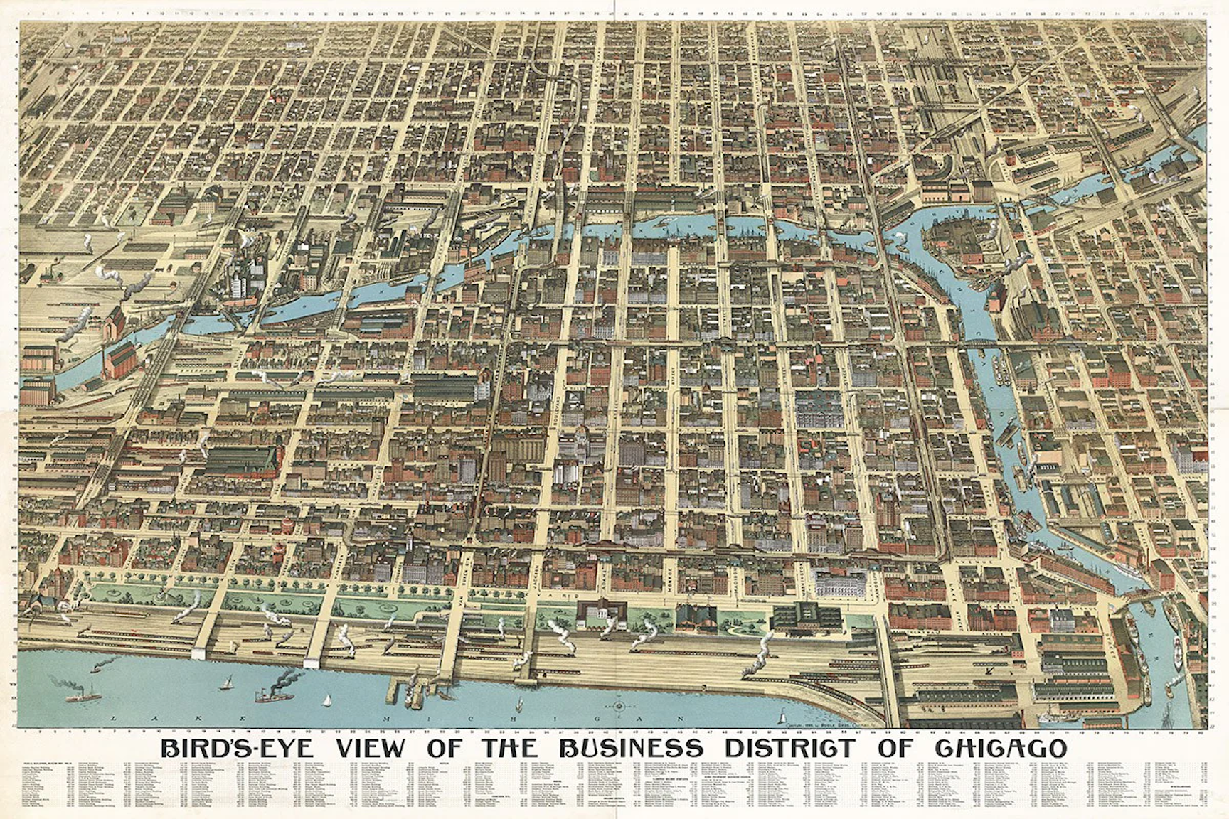 1909 Chicago Business District Birds-Eye View Map Print