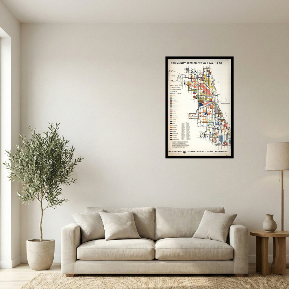 1950 Chicago Immigration and Ethnic Settlement Map Print Mockup