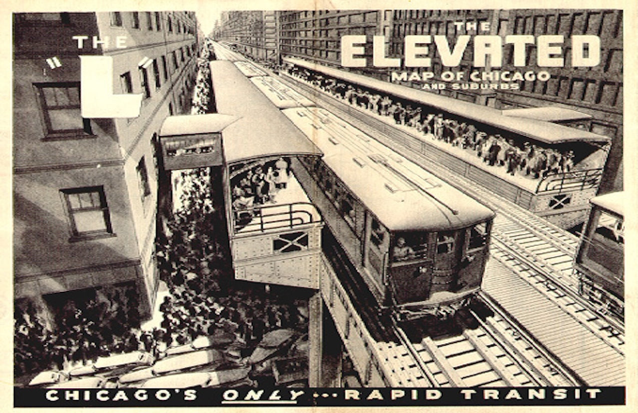 1928 Chicago Elevated Railway Photographic Map Print