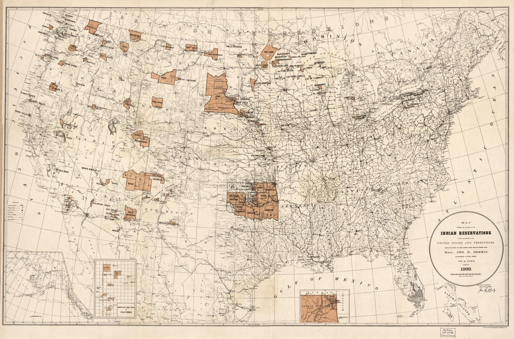 Historic Native American Reservations Map of the United States