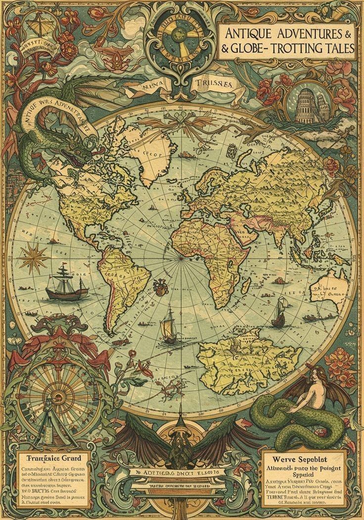 Vintage Illustrated World Map