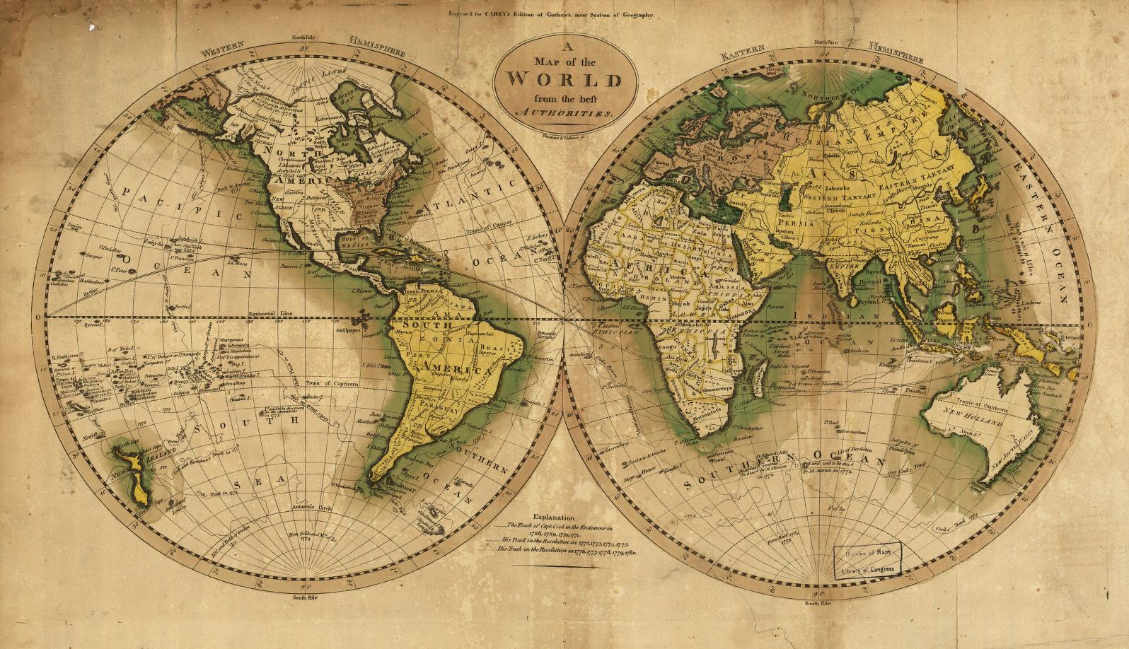 Antique Double Hemisphere World Map
