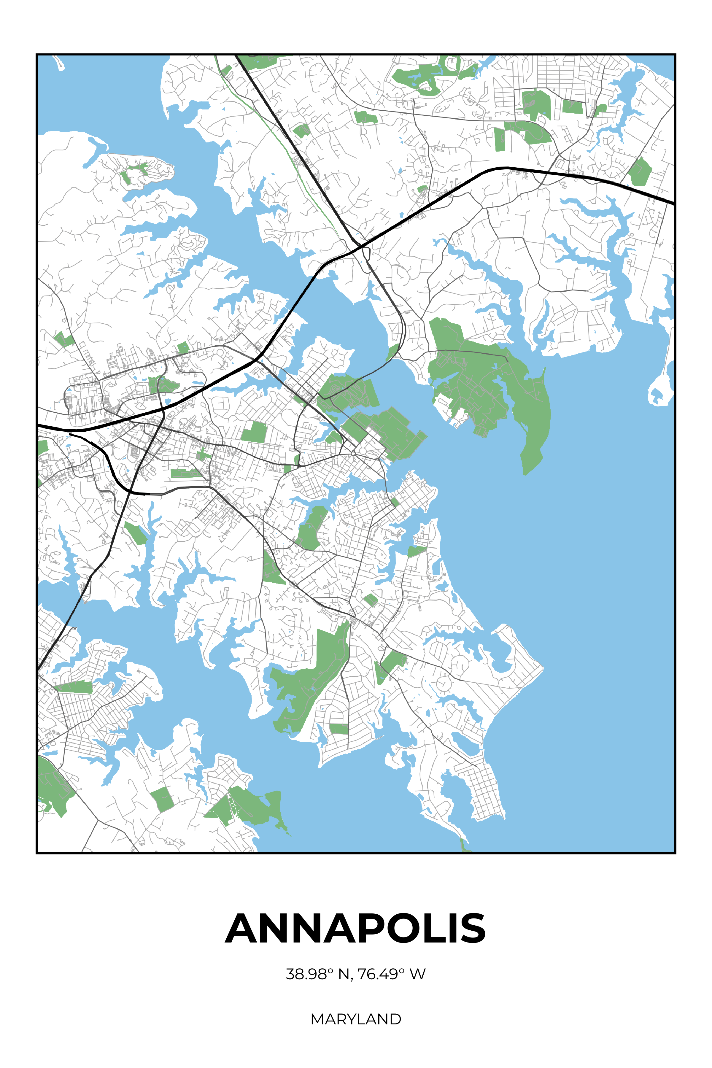 Annapolis Maryland Simple Rectangle Map