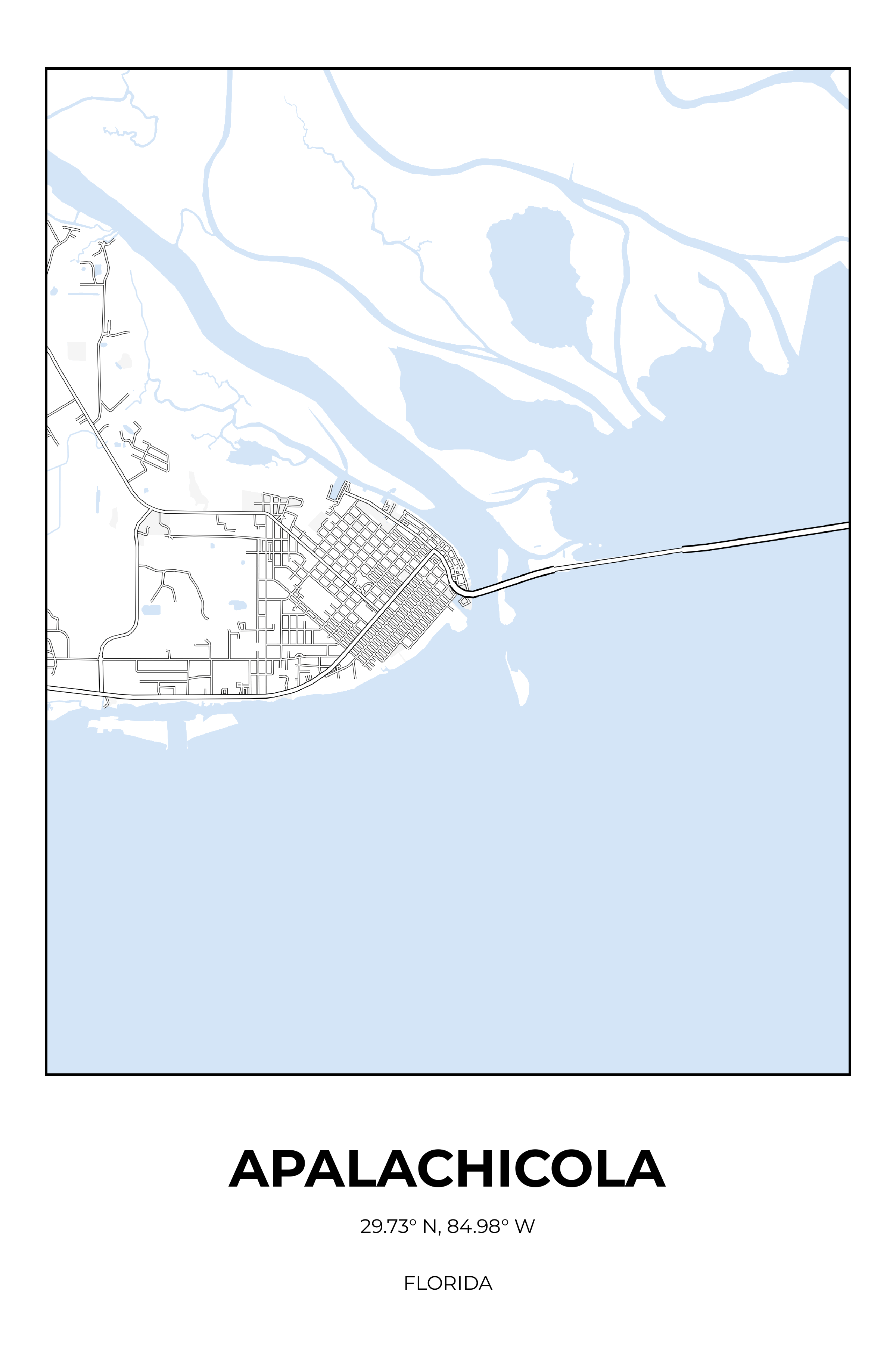 Apalachicola, Florida Winter street map poster