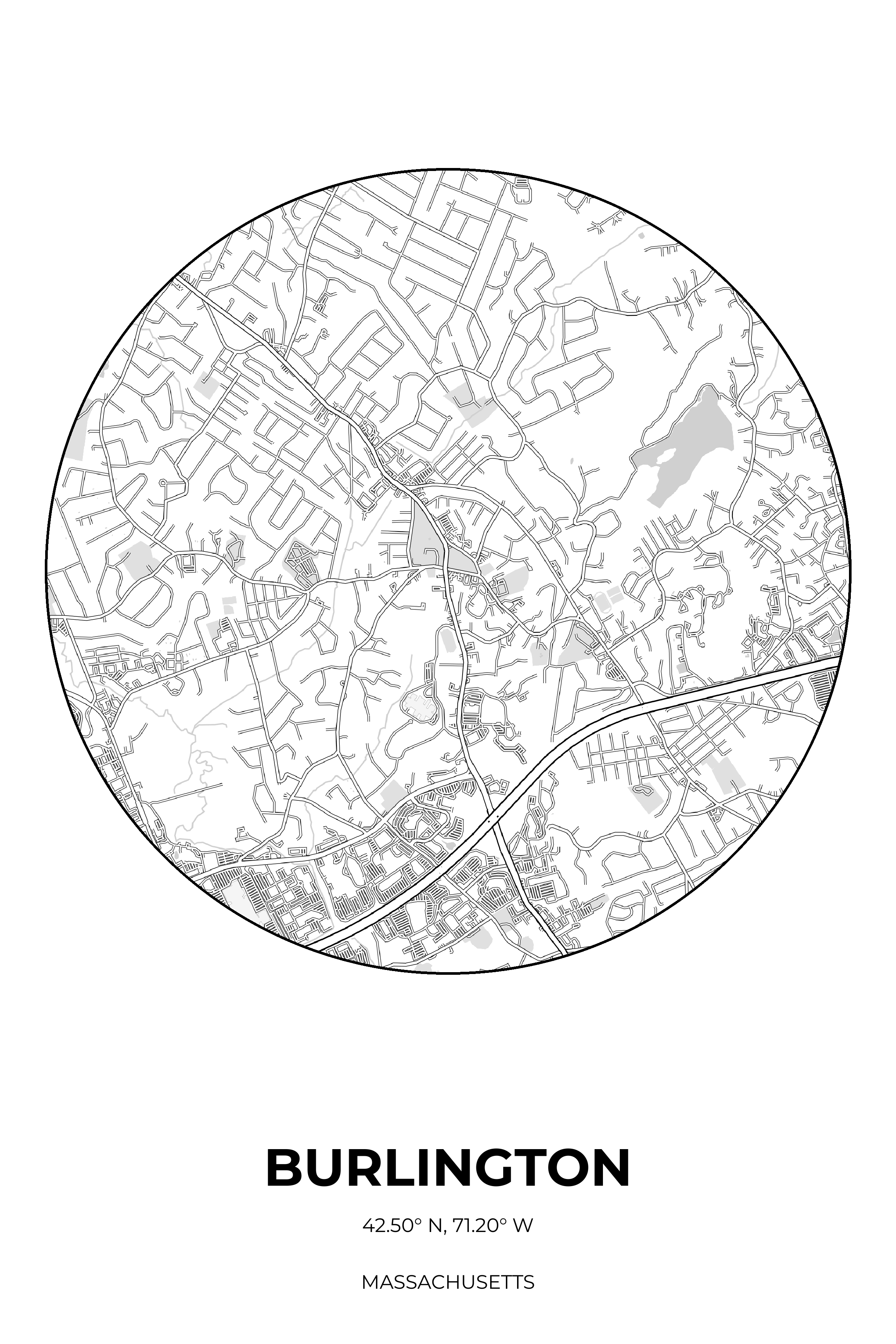 Burlington, Massachusetts Monochrome circle map