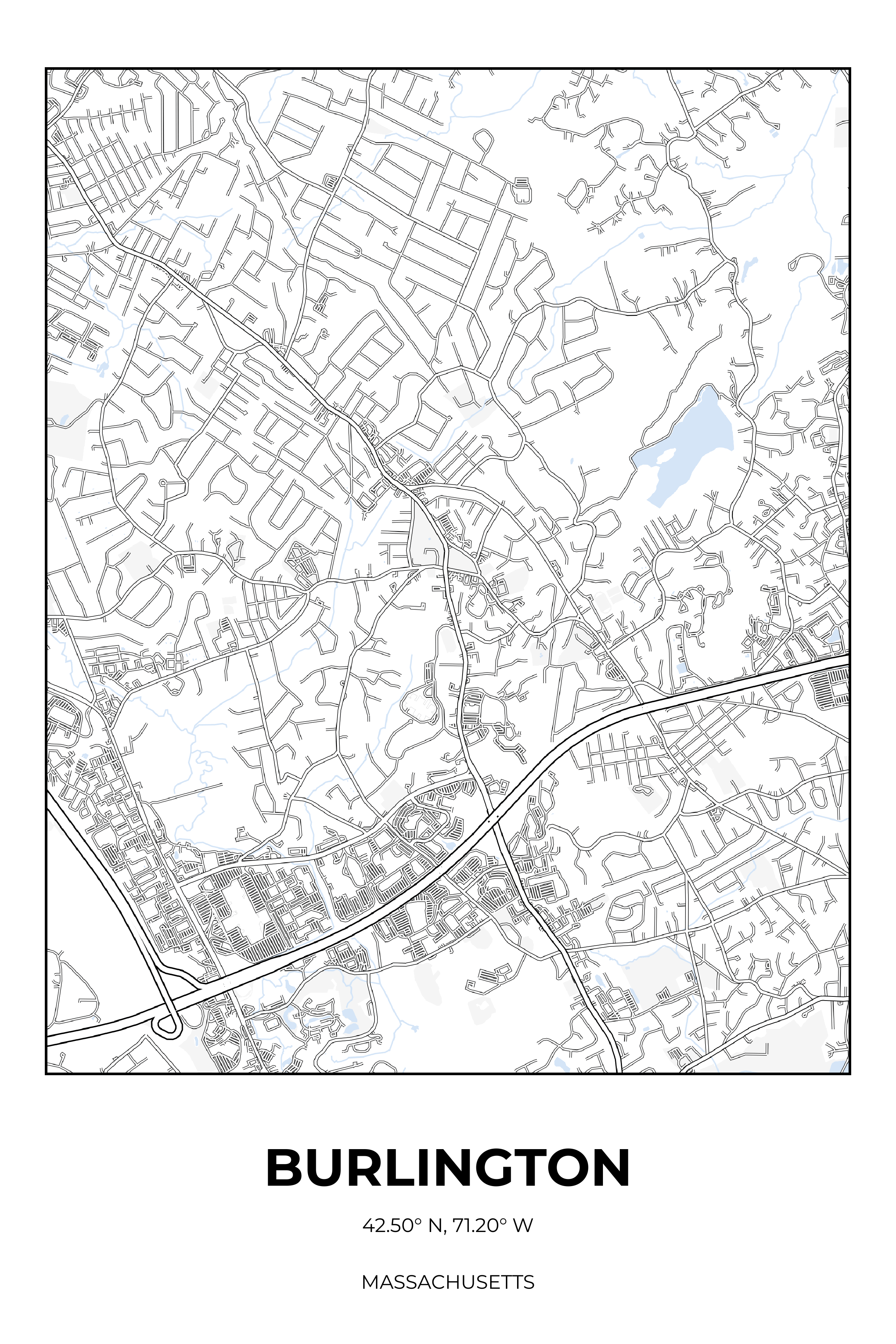 Burlington, Massachusetts Winter street map poster