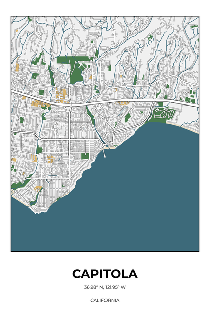 Capitola, California Detailed street map poster