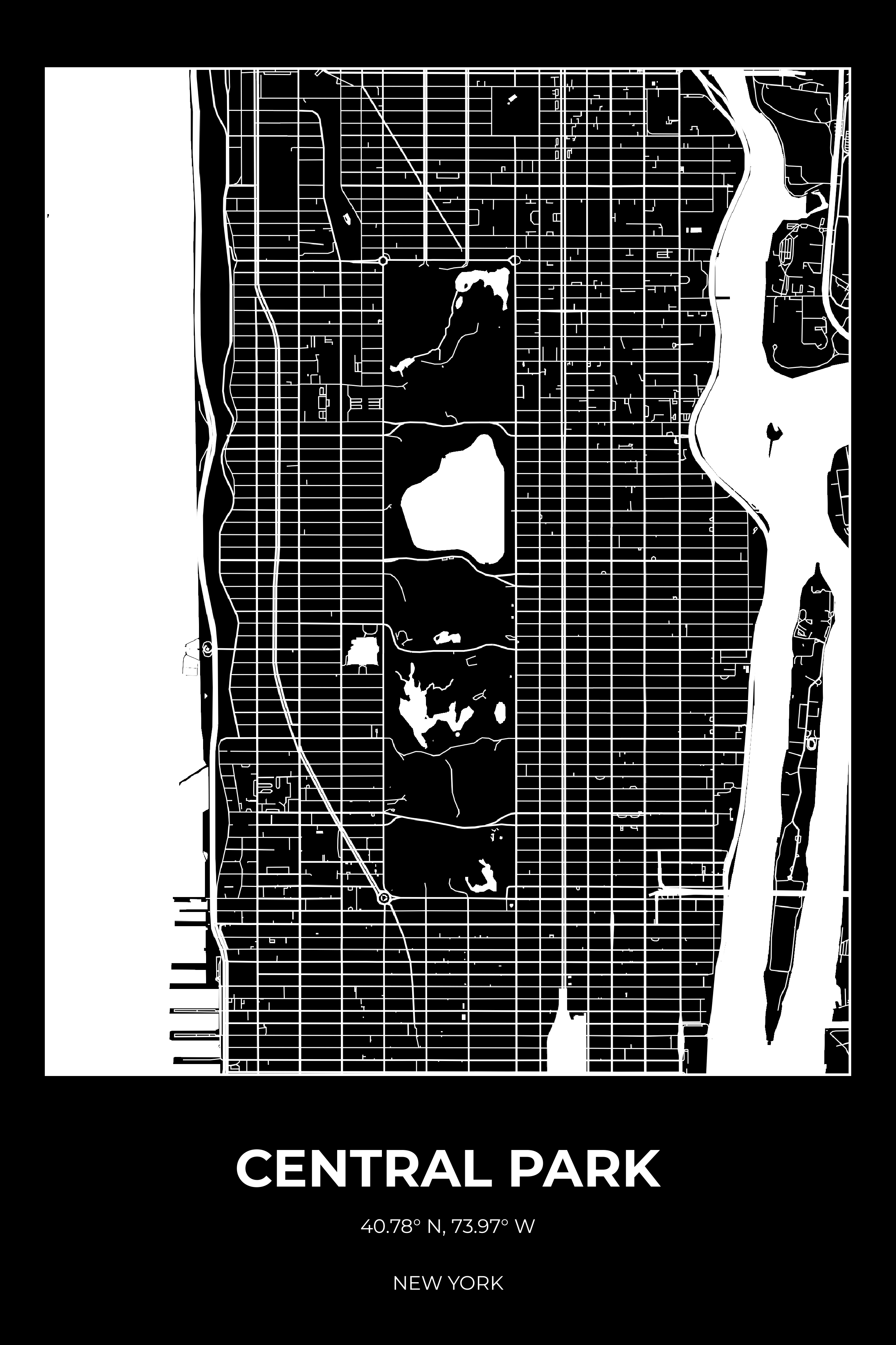 Central Park New York Inverse Rectangle Map