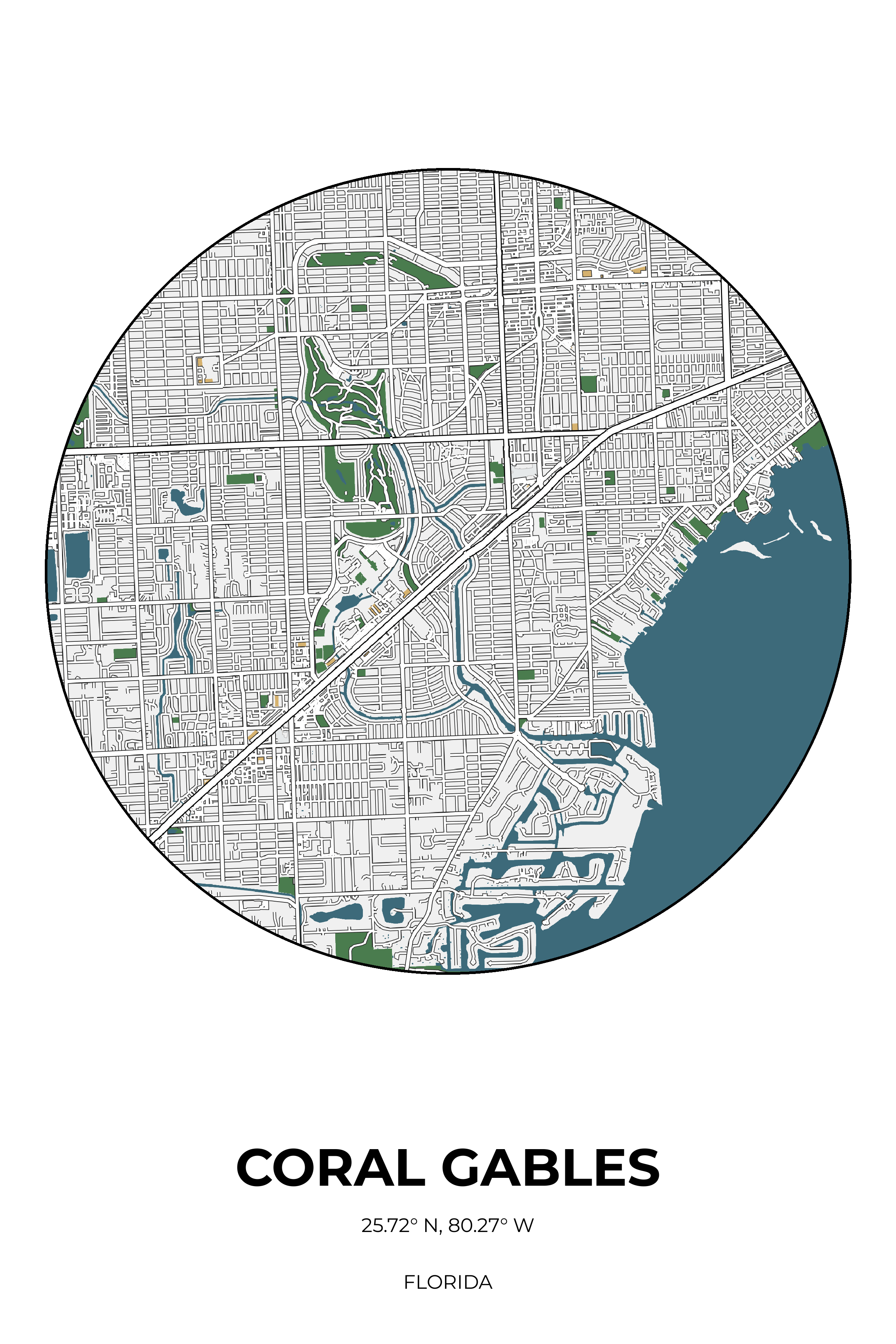 Coral Gables Florida Detailed Circle Map
