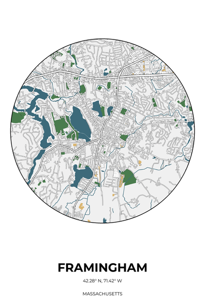 Framingham, Massachusetts Detailed circle map