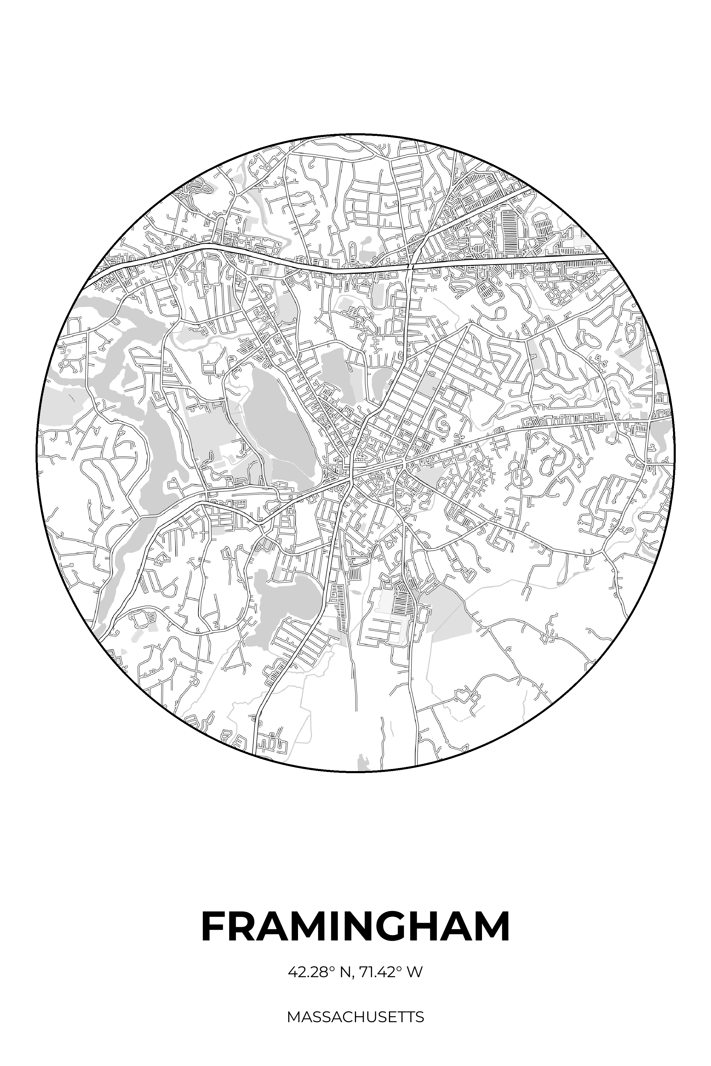 Framingham, Massachusetts Monochrome circle map