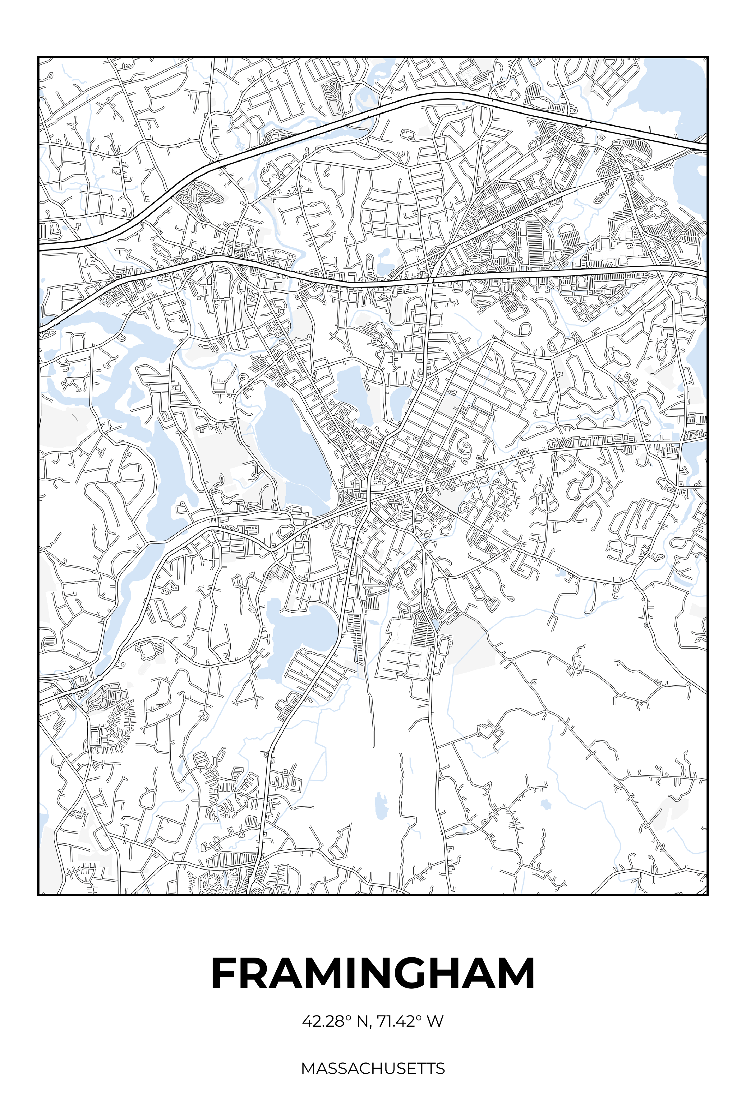 Framingham, Massachusetts Winter street map poster
