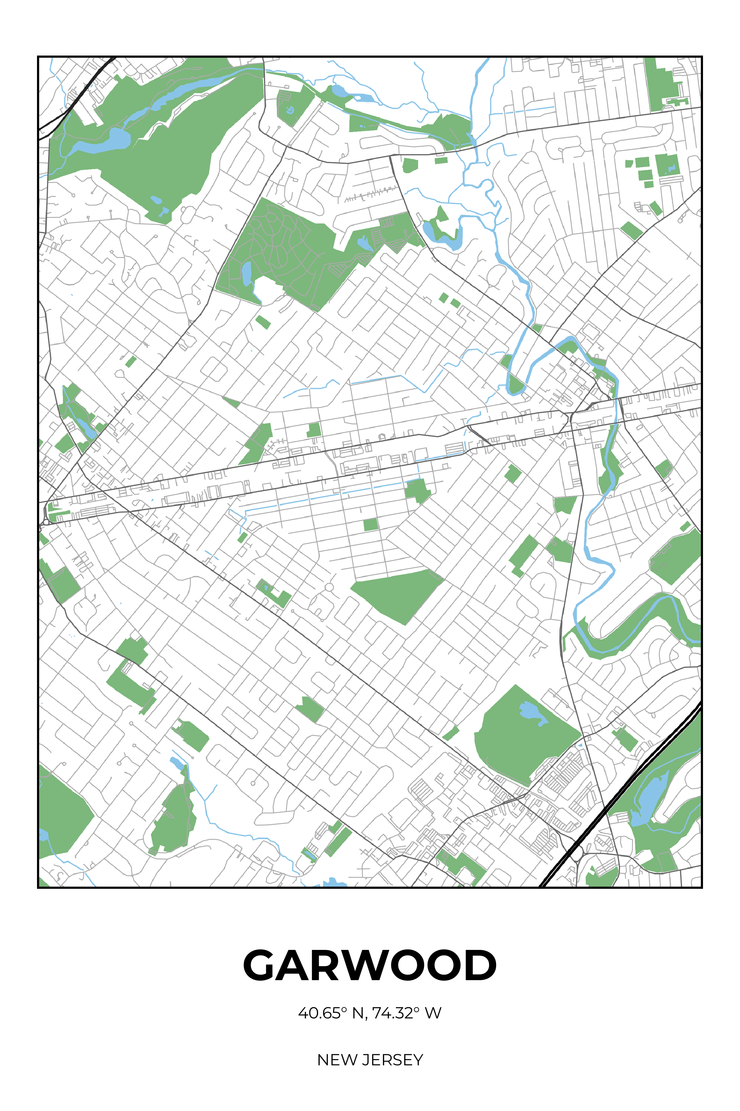 Garwood, New Jersey Simple street map poster