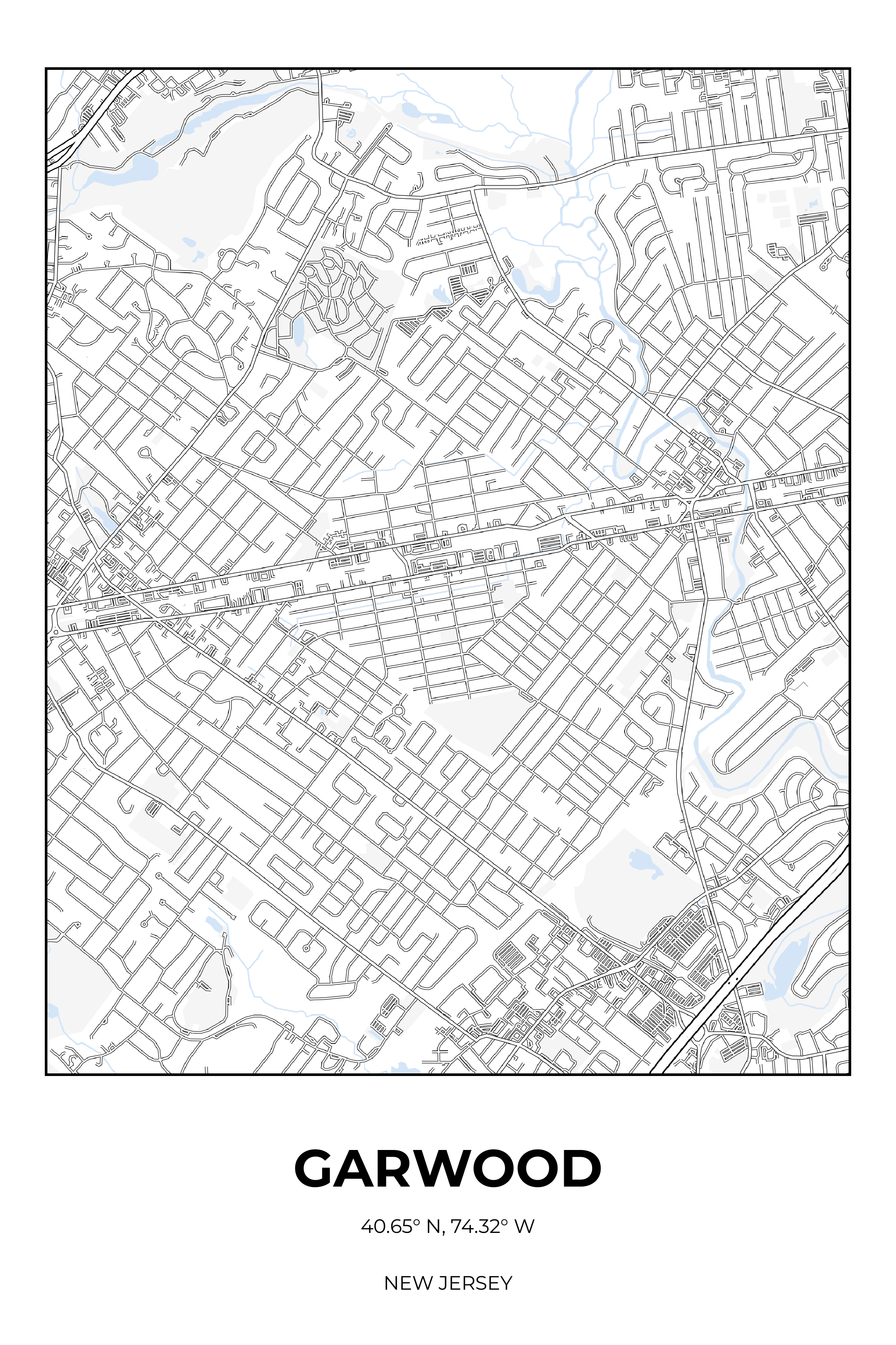 Garwood, New Jersey Winter street map poster