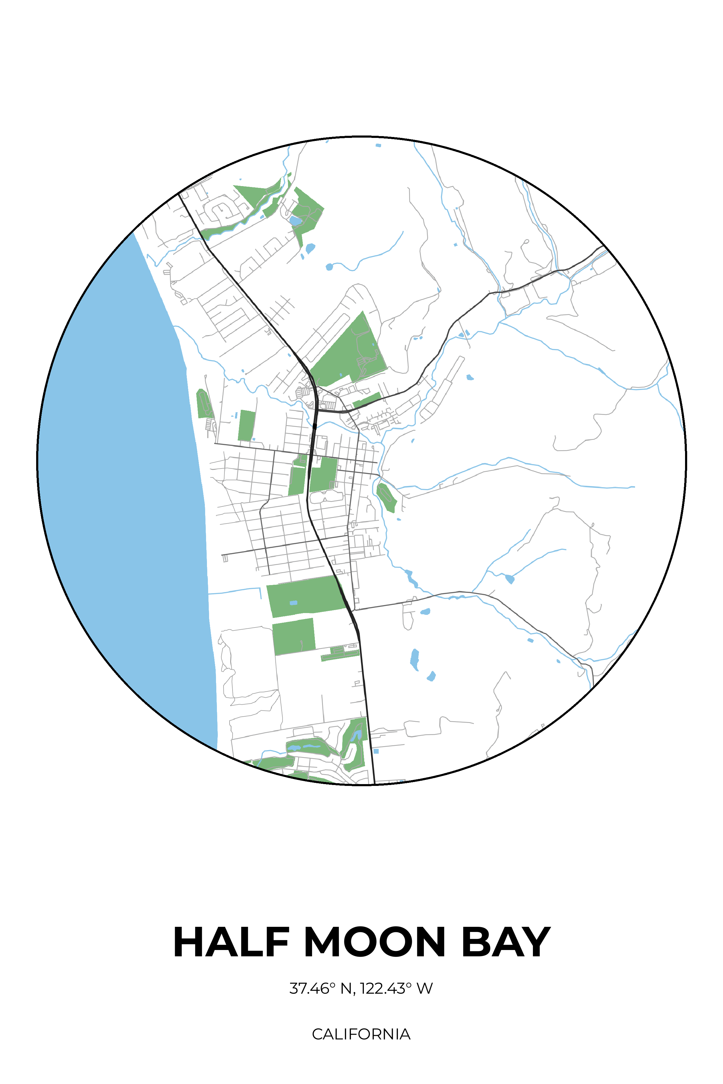 Half Moon Bay, California Simple circle map