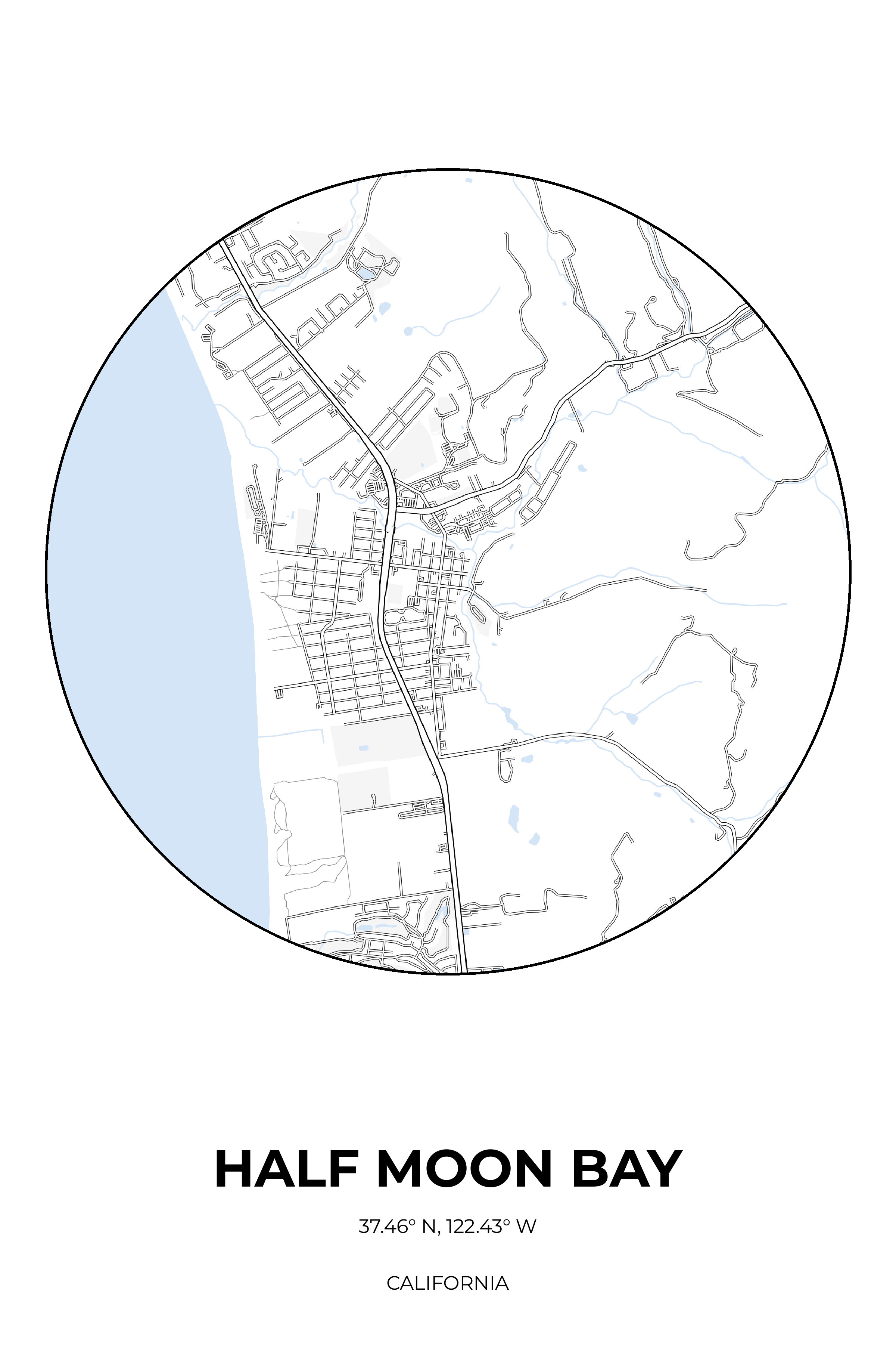 Half Moon Bay, California Winter circle map