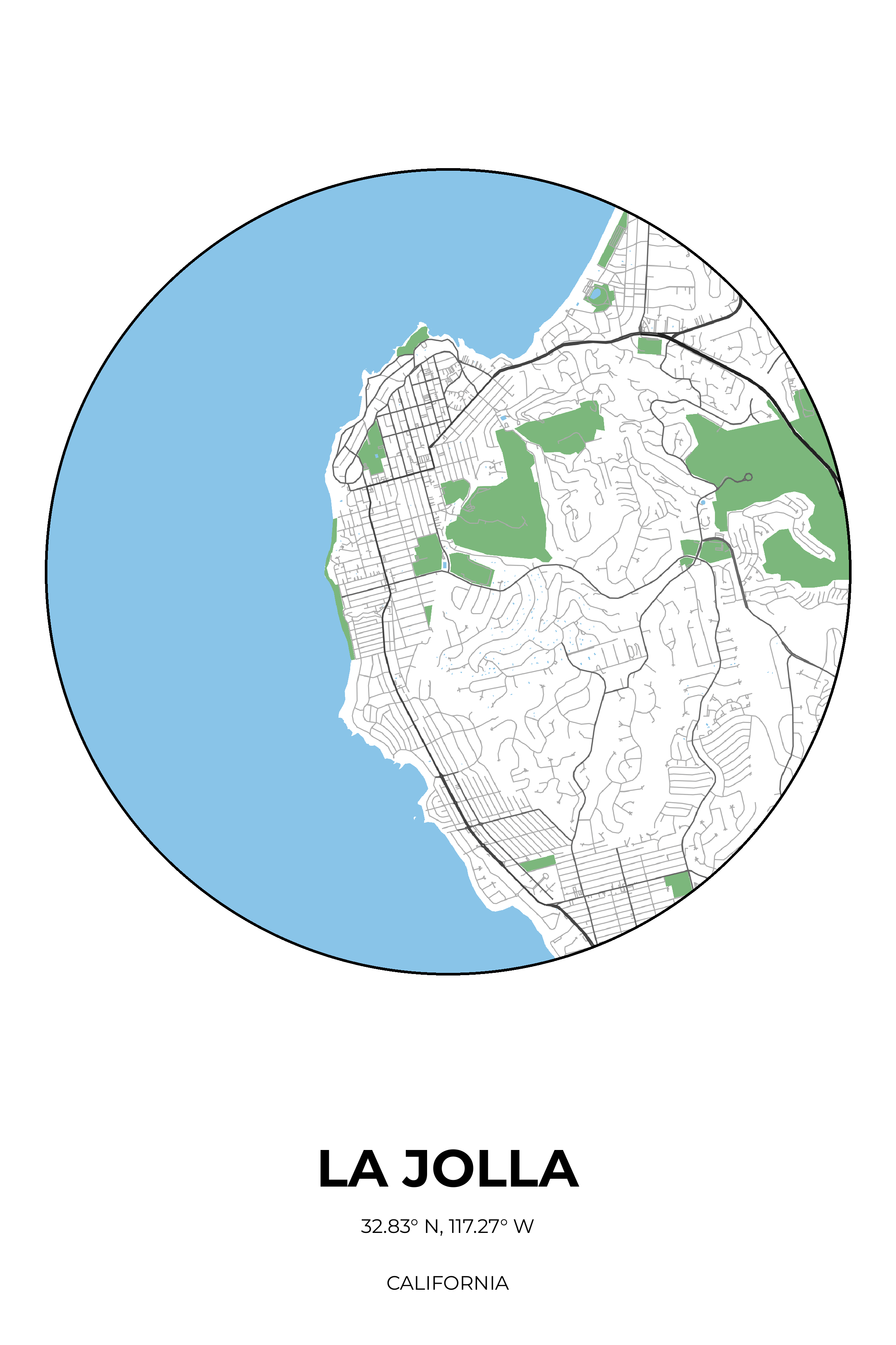 La Jolla California Simple Circle Map