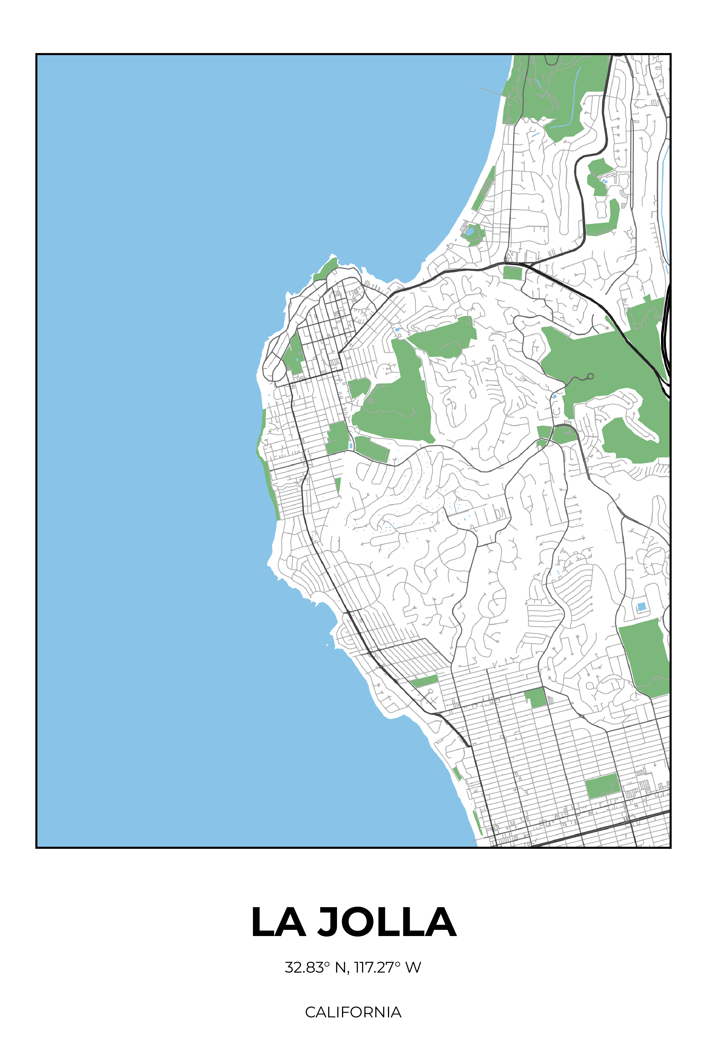 La Jolla California Simple Rectangle Map