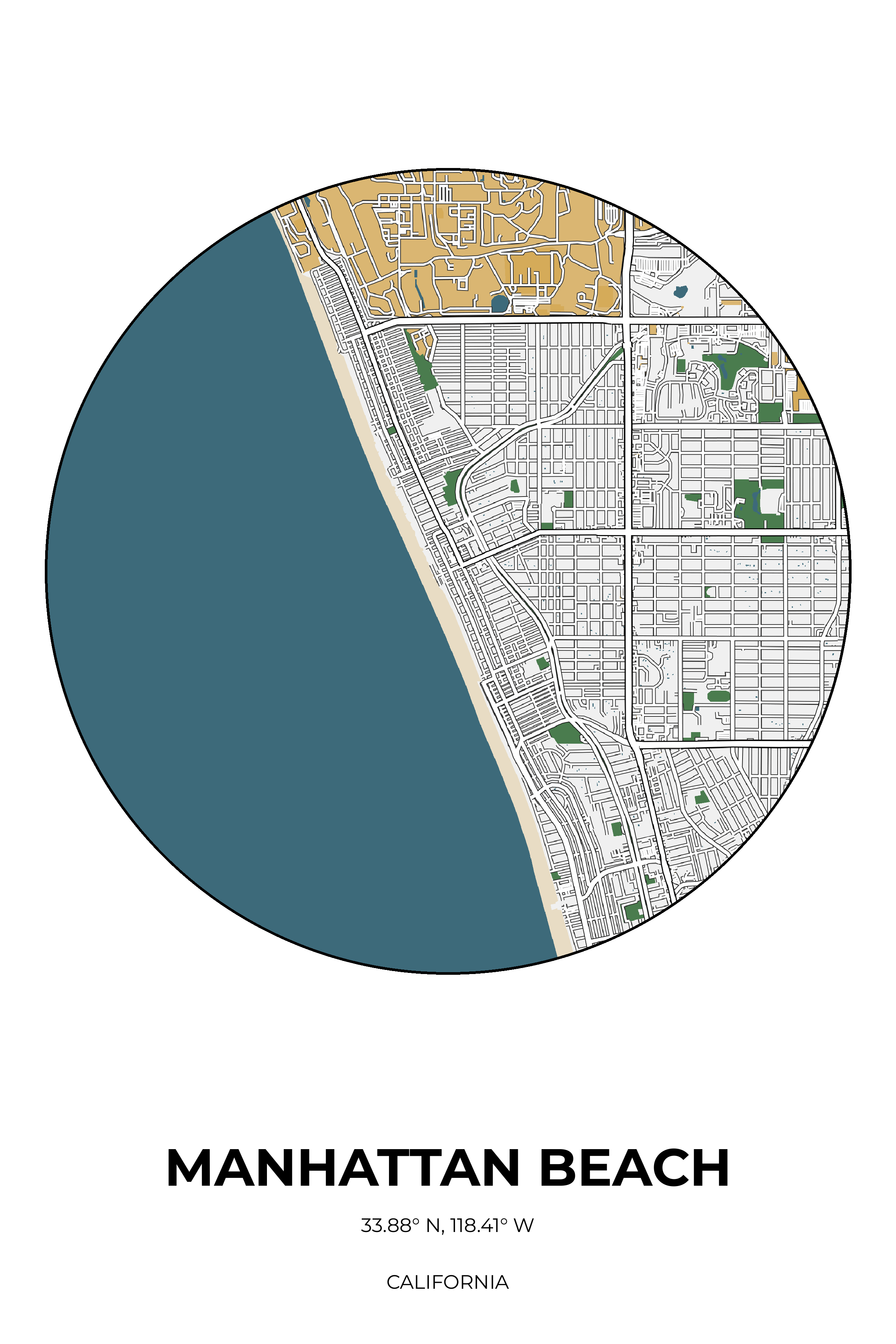 Manhattan Beach, California Detailed circle map