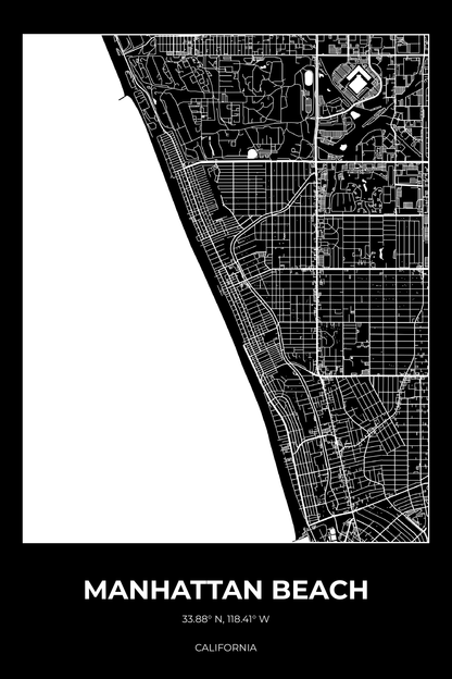 Manhattan Beach, California Inverse street map poster