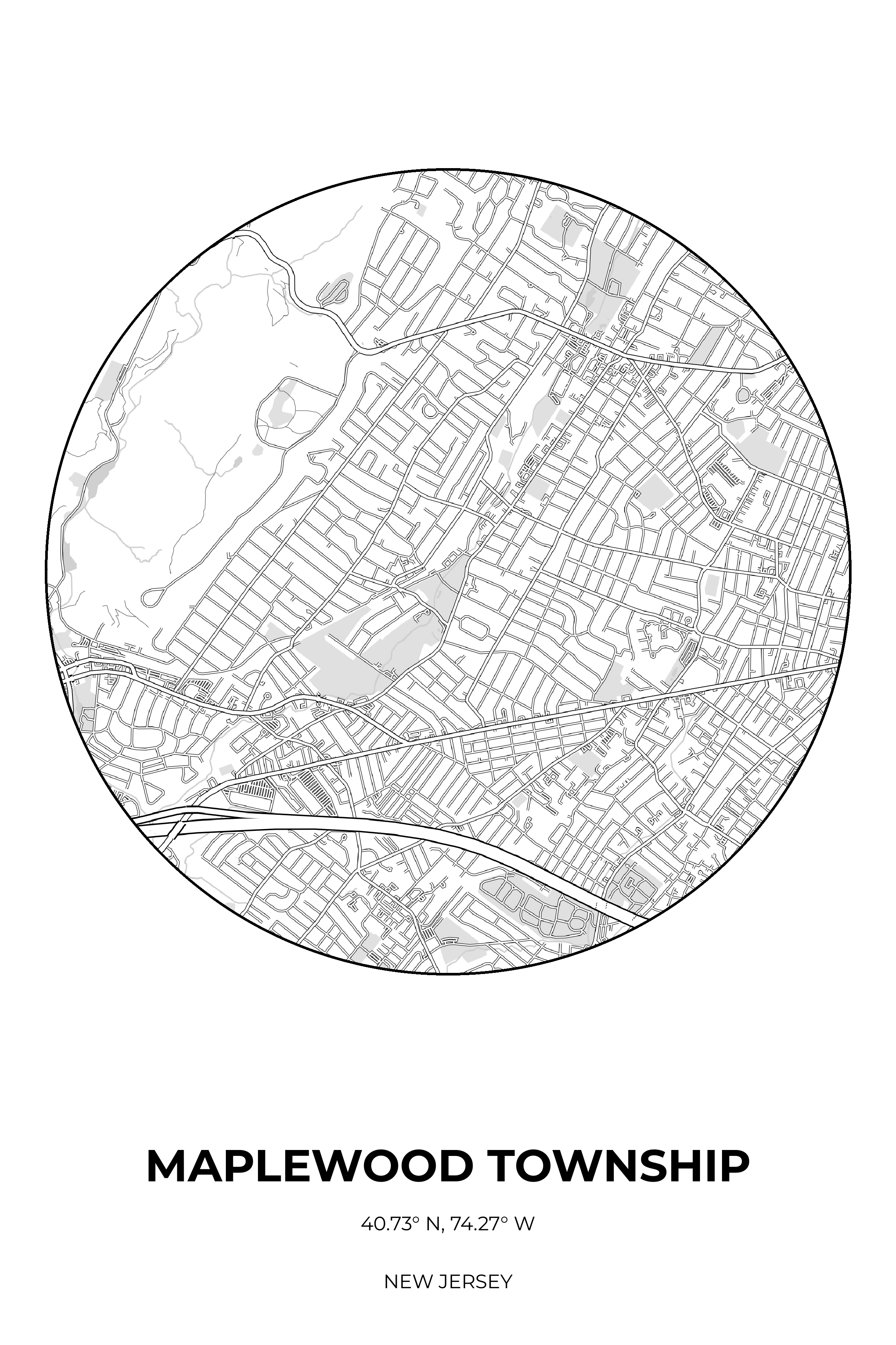 Maplewood Township, New Jersey Monochrome circle map