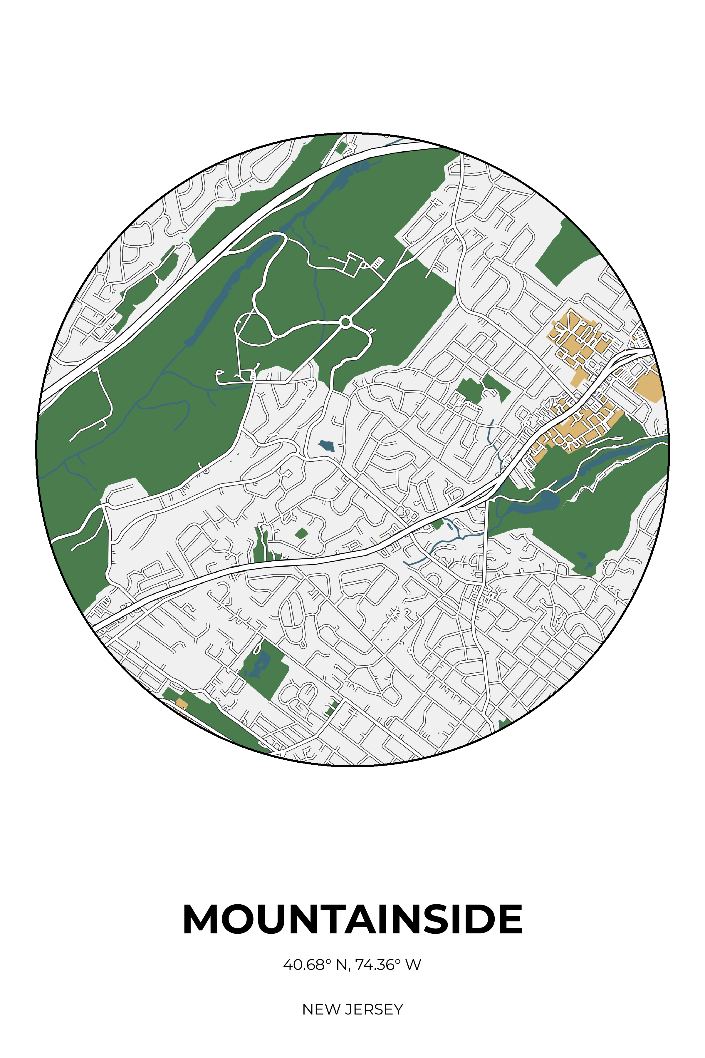 Mountainside, New Jersey Detailed circle map