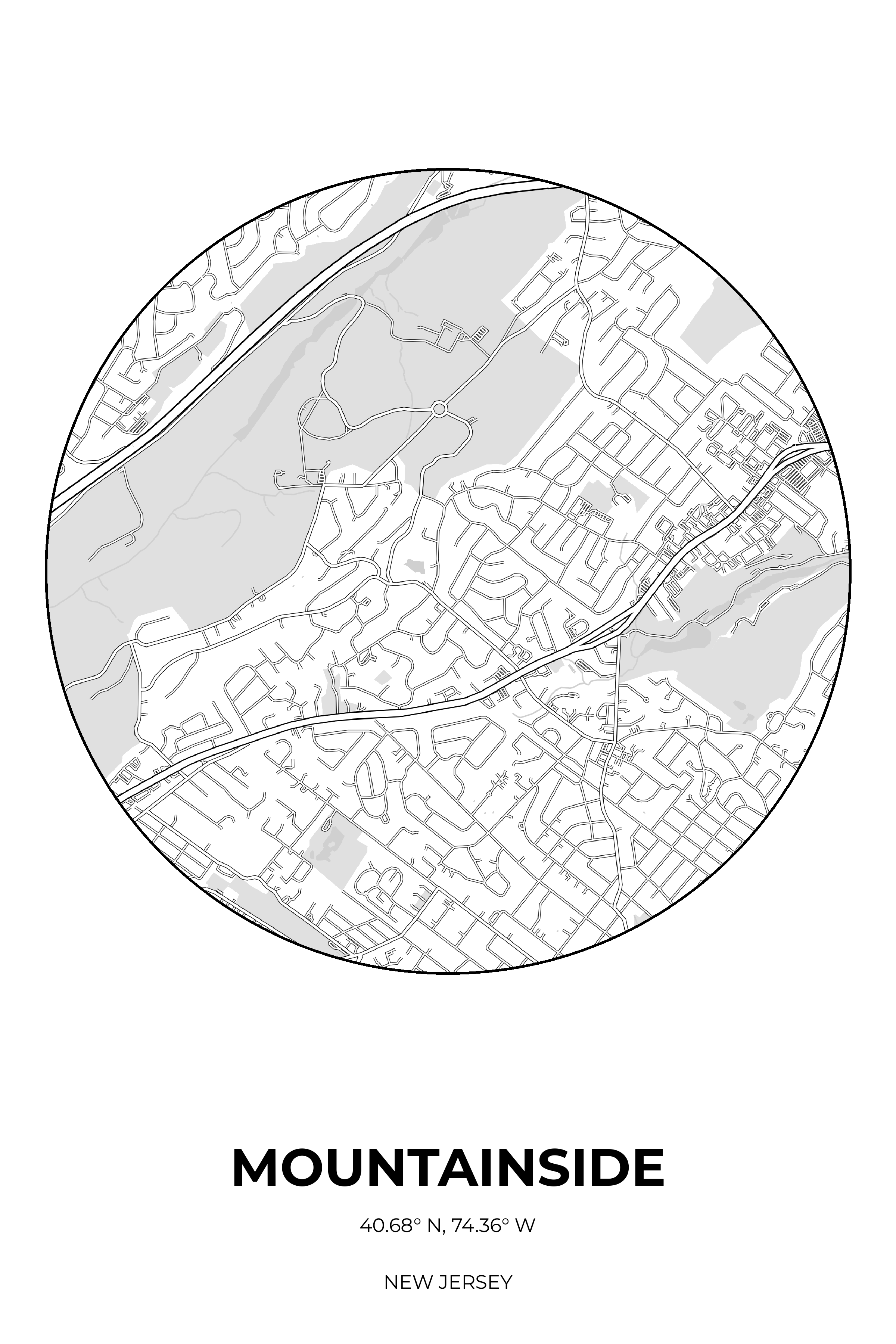 Mountainside, New Jersey Monochrome circle map