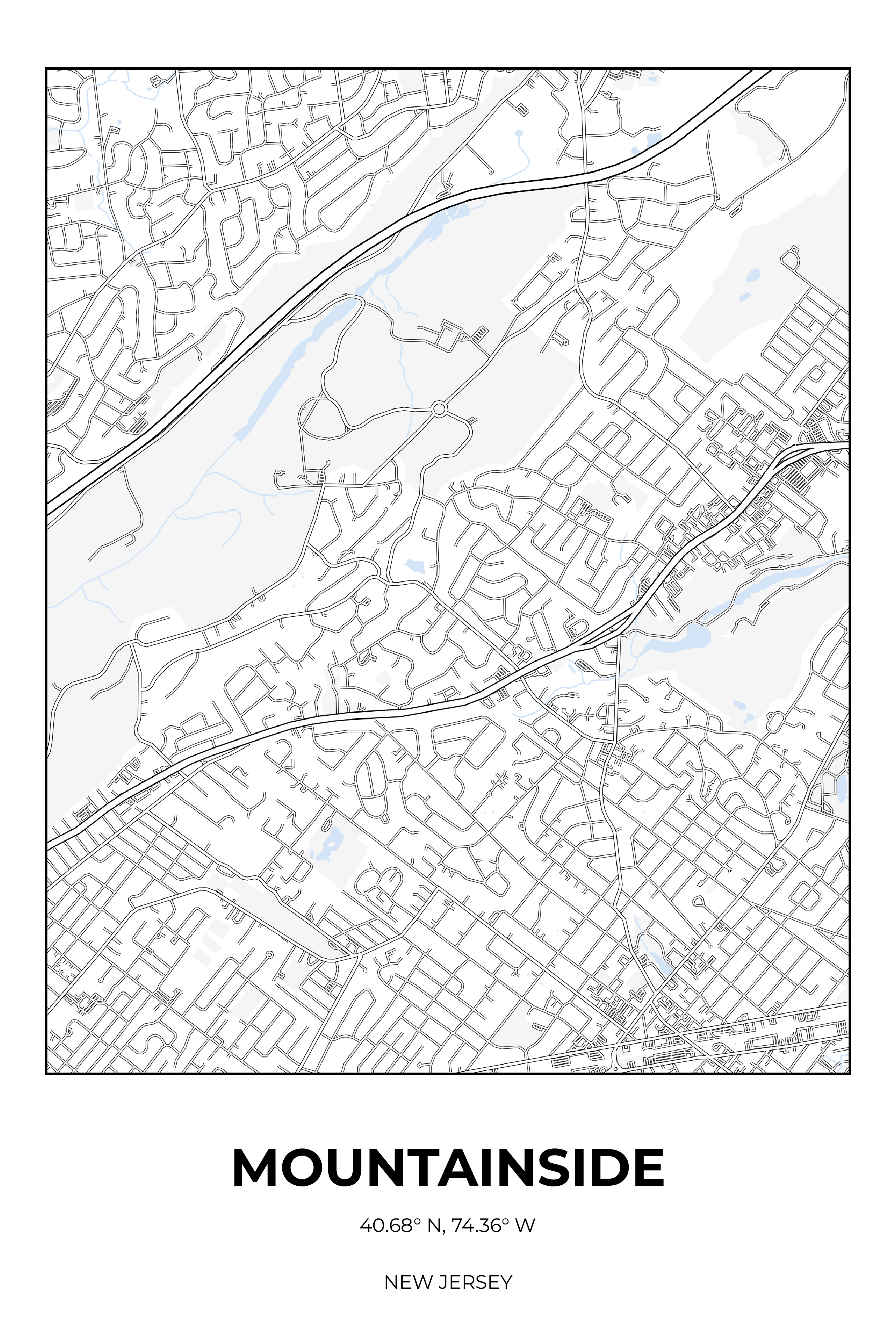 Mountainside, New Jersey Winter street map poster
