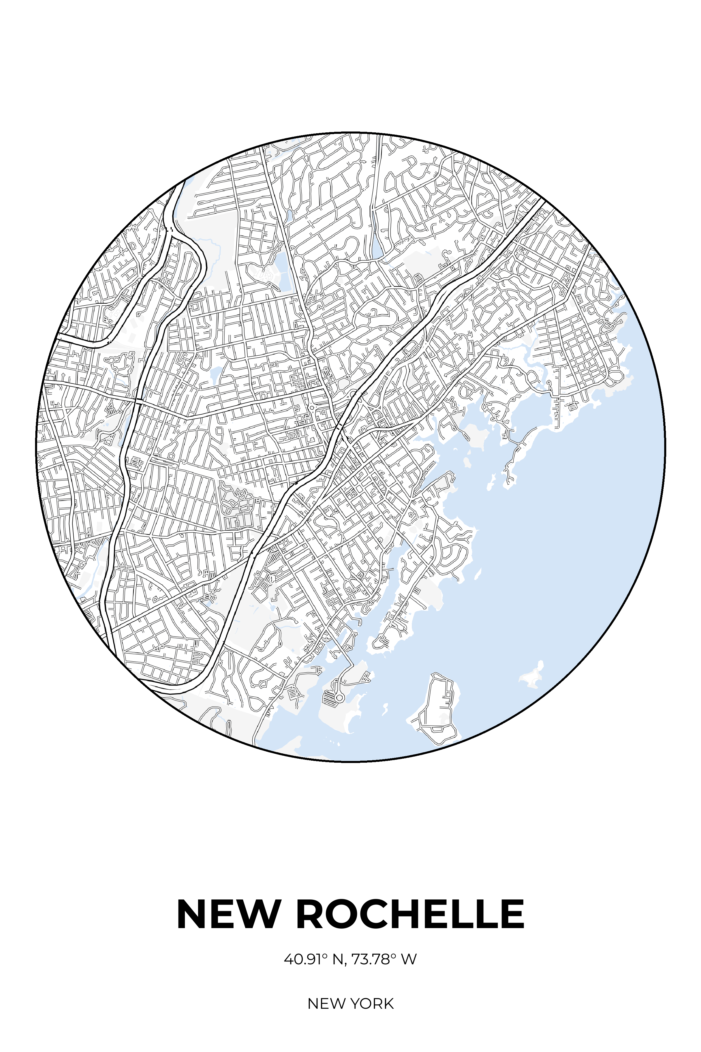 New Rochelle, New York Winter circle map