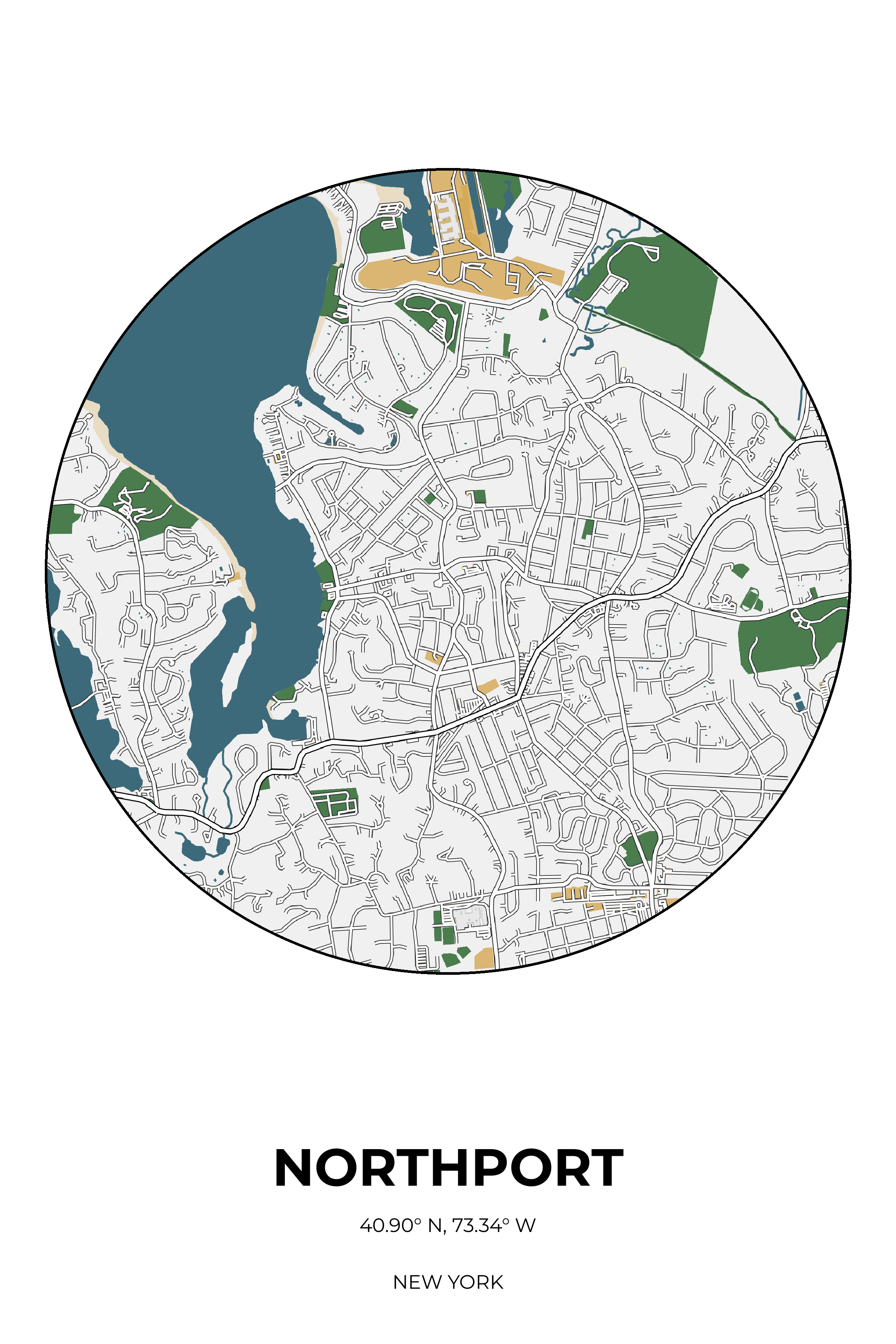Northport, New York Detailed circle map