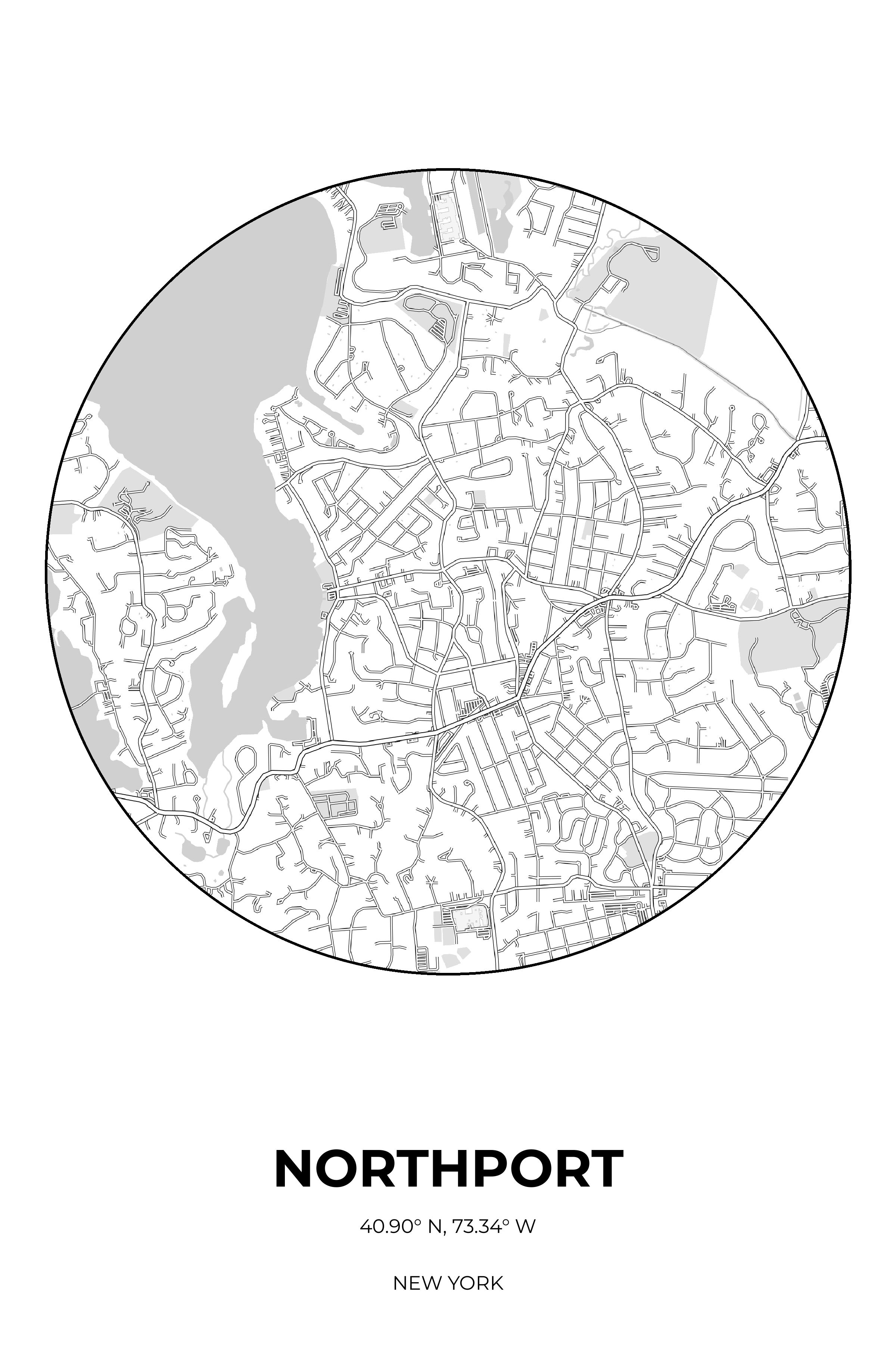 Northport, New York Monochrome circle map