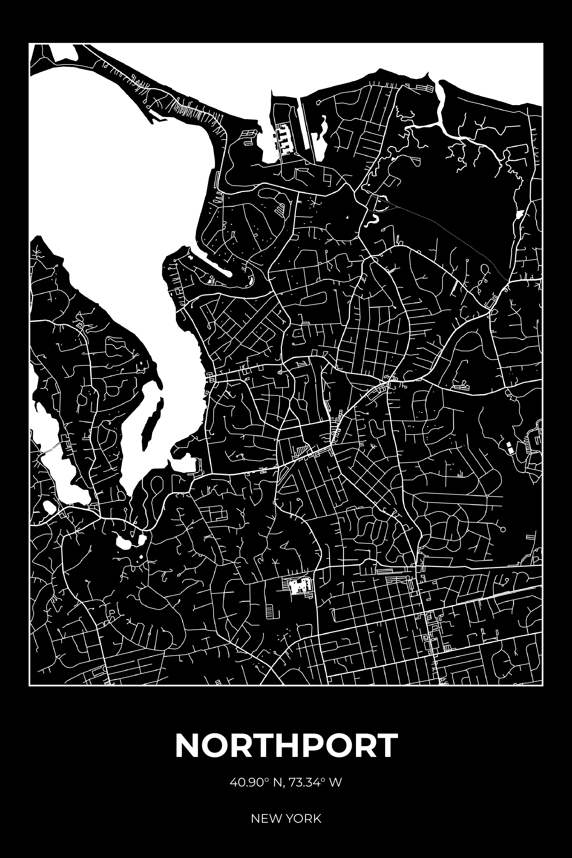 Northport, New York Inverse street map poster