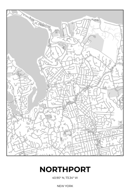 Northport, New York Monochrome street map poster