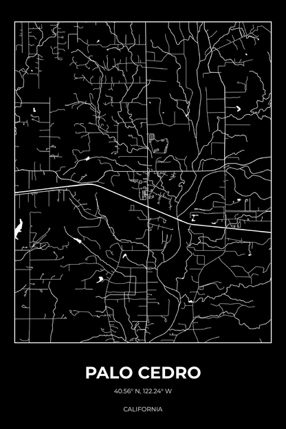 Palo Cedro, California Inverse street map poster