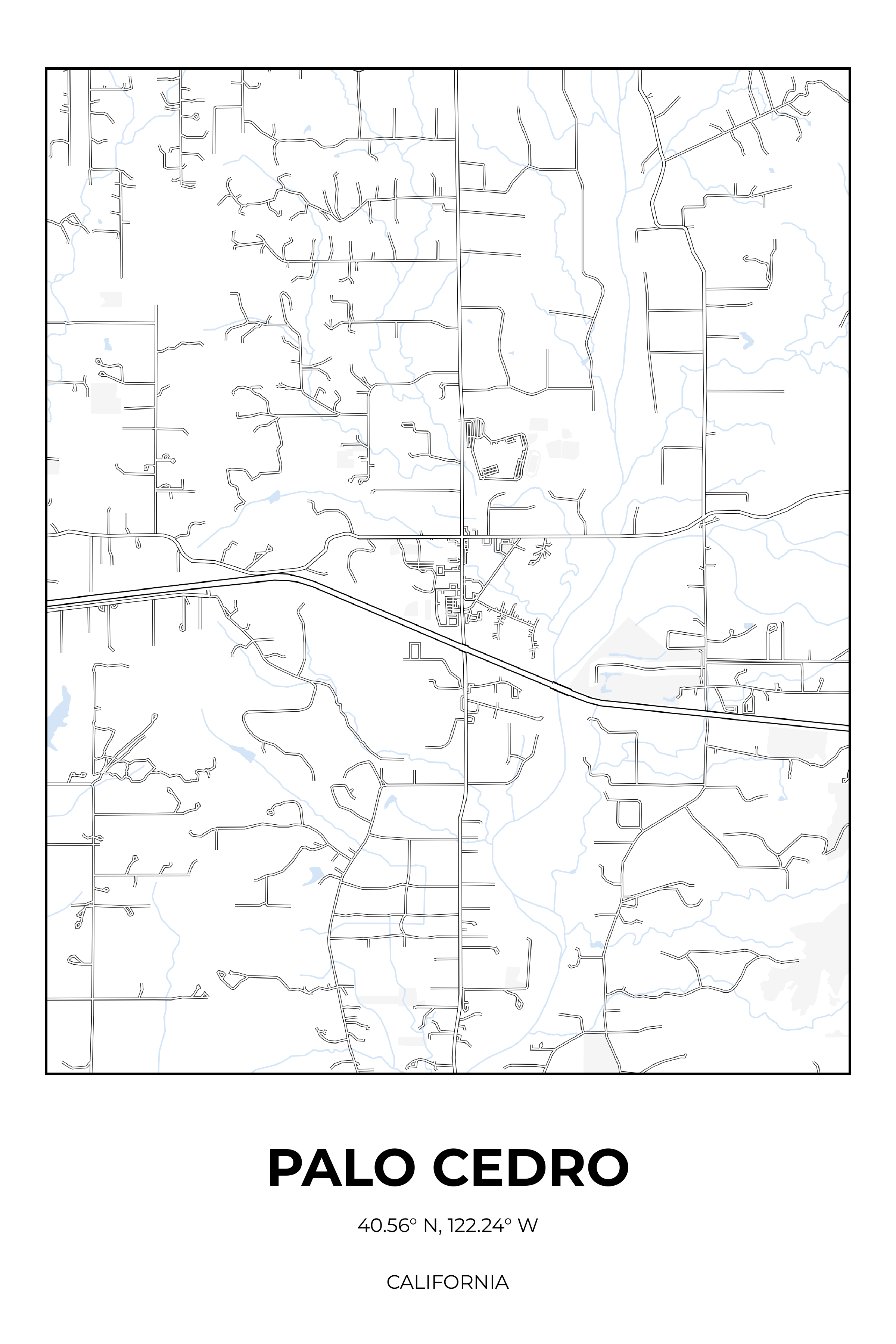 Palo Cedro, California Winter street map poster