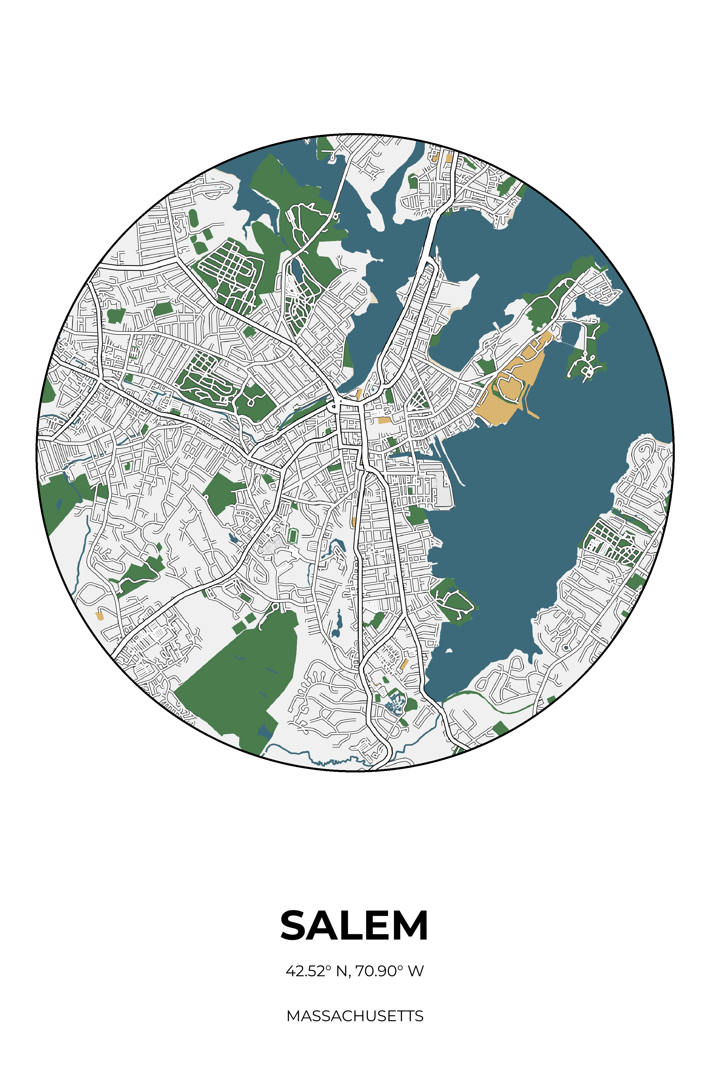 Salem, Massachusetts Detailed circle map