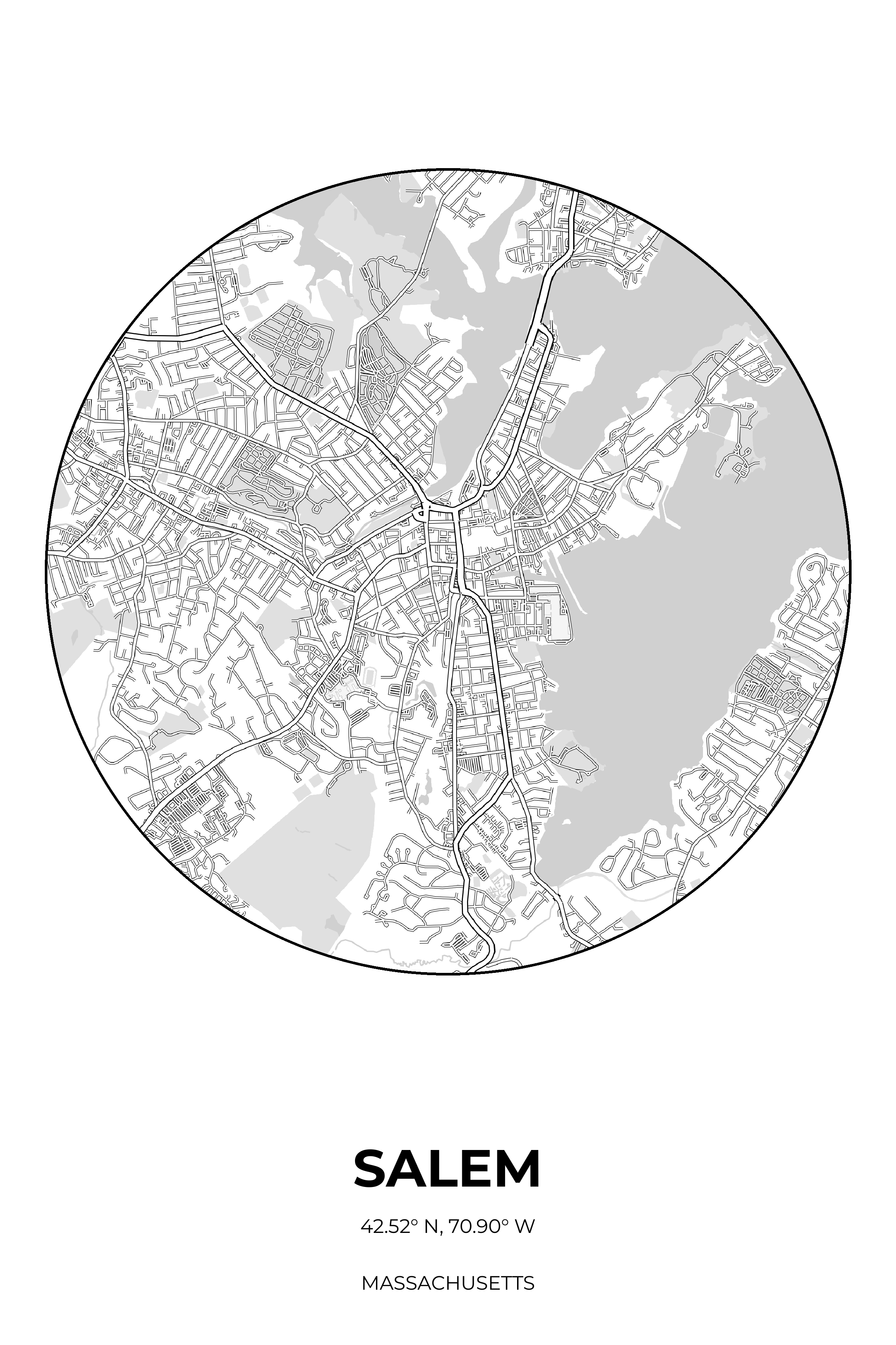Salem, Massachusetts Monochrome circle map