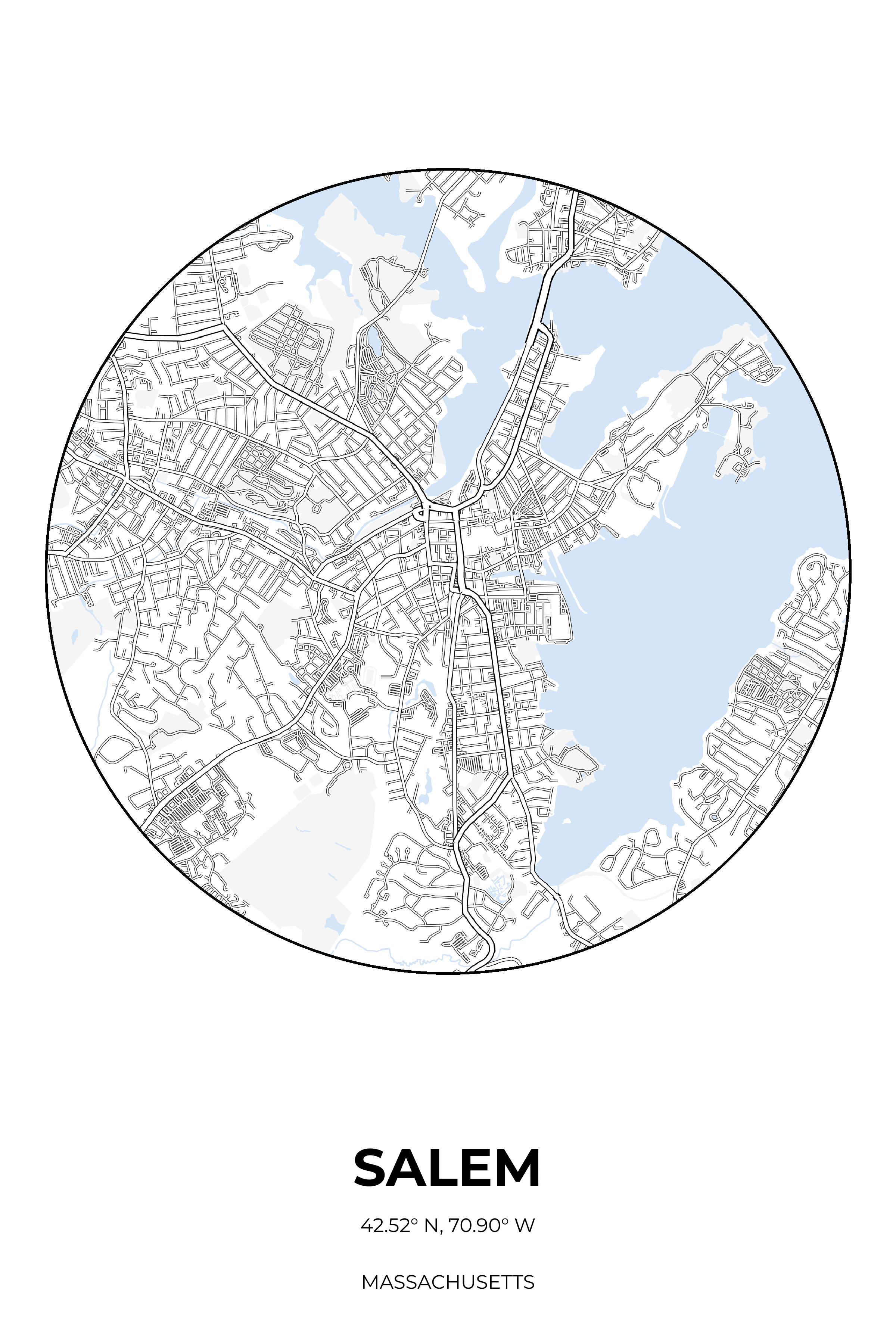 Salem, Massachusetts Winter circle map