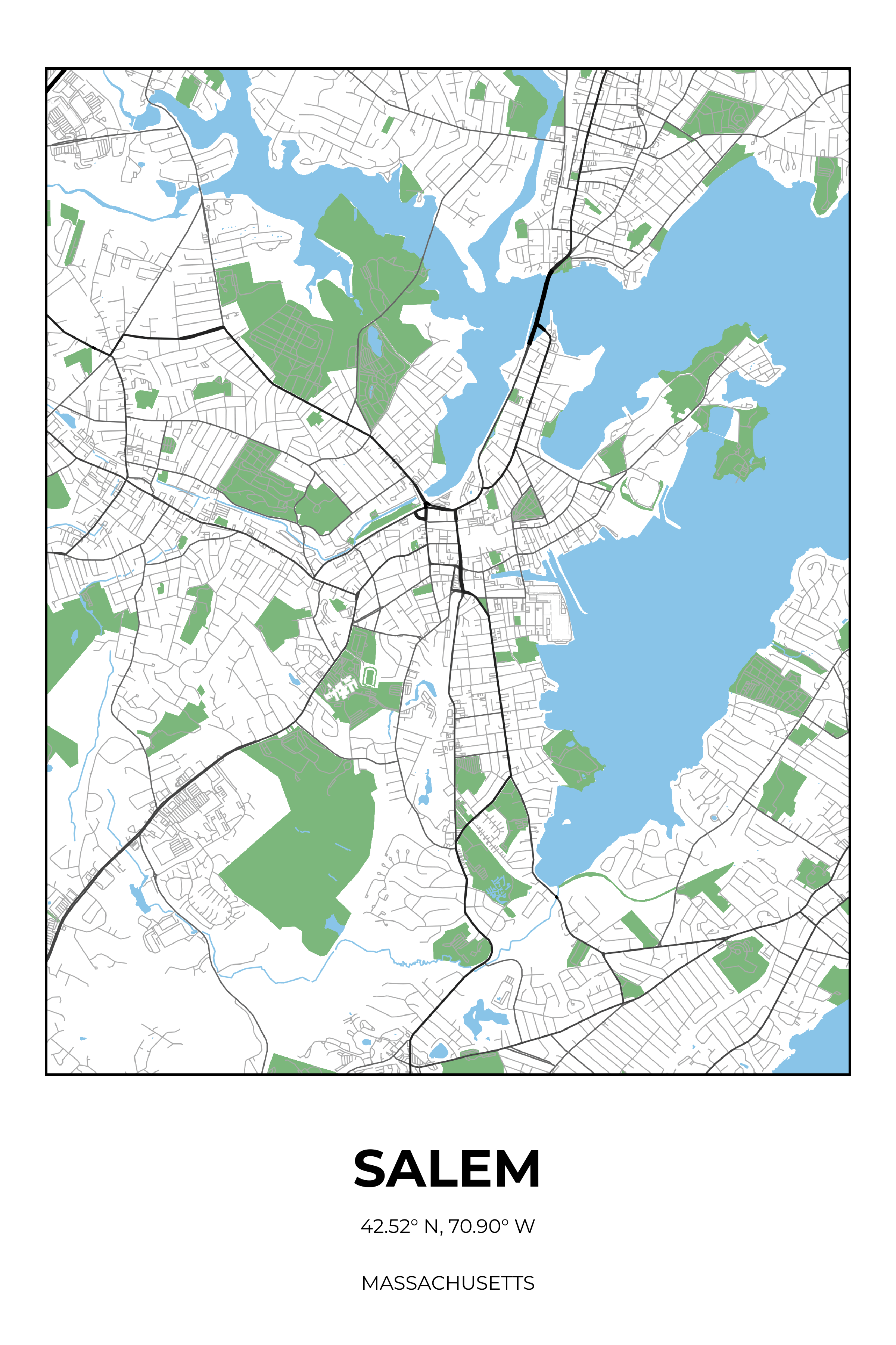 Salem, Massachusetts Simple street map poster