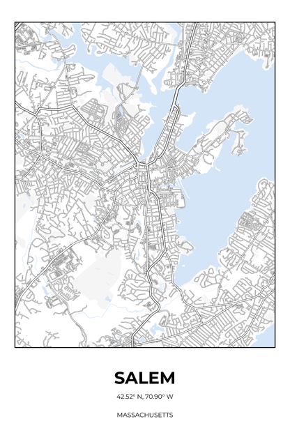 Salem, Massachusetts Winter street map poster