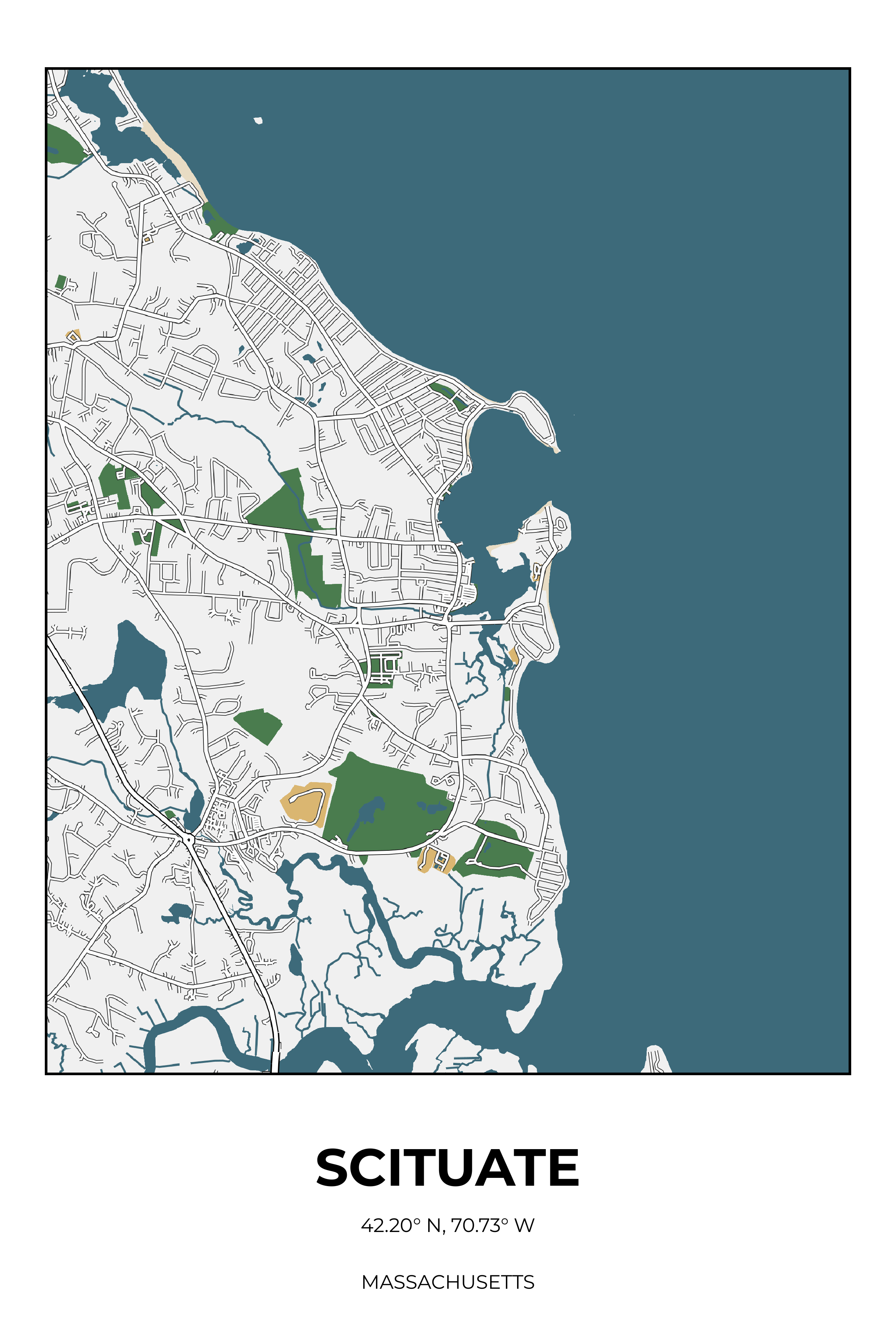 Scituate, Massachusetts Detailed street map poster