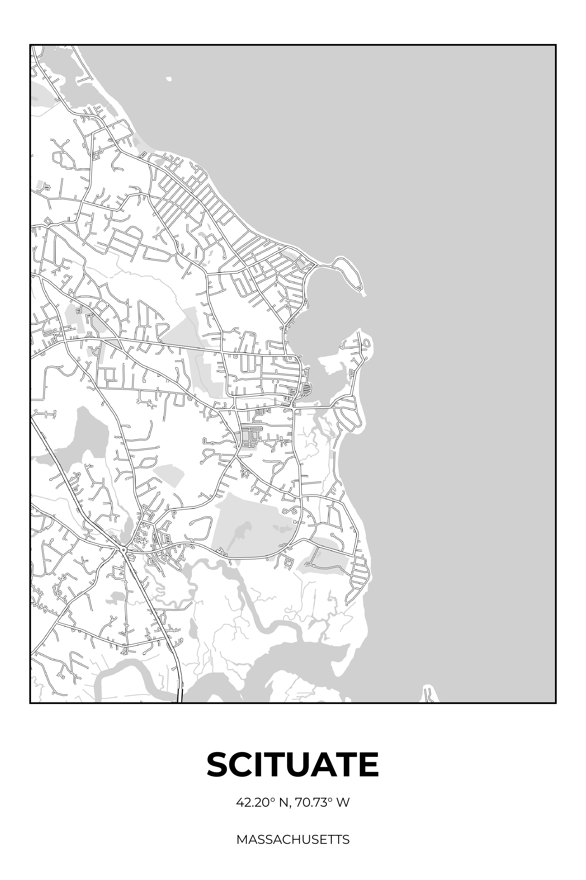 Scituate, Massachusetts Monochrome street map poster