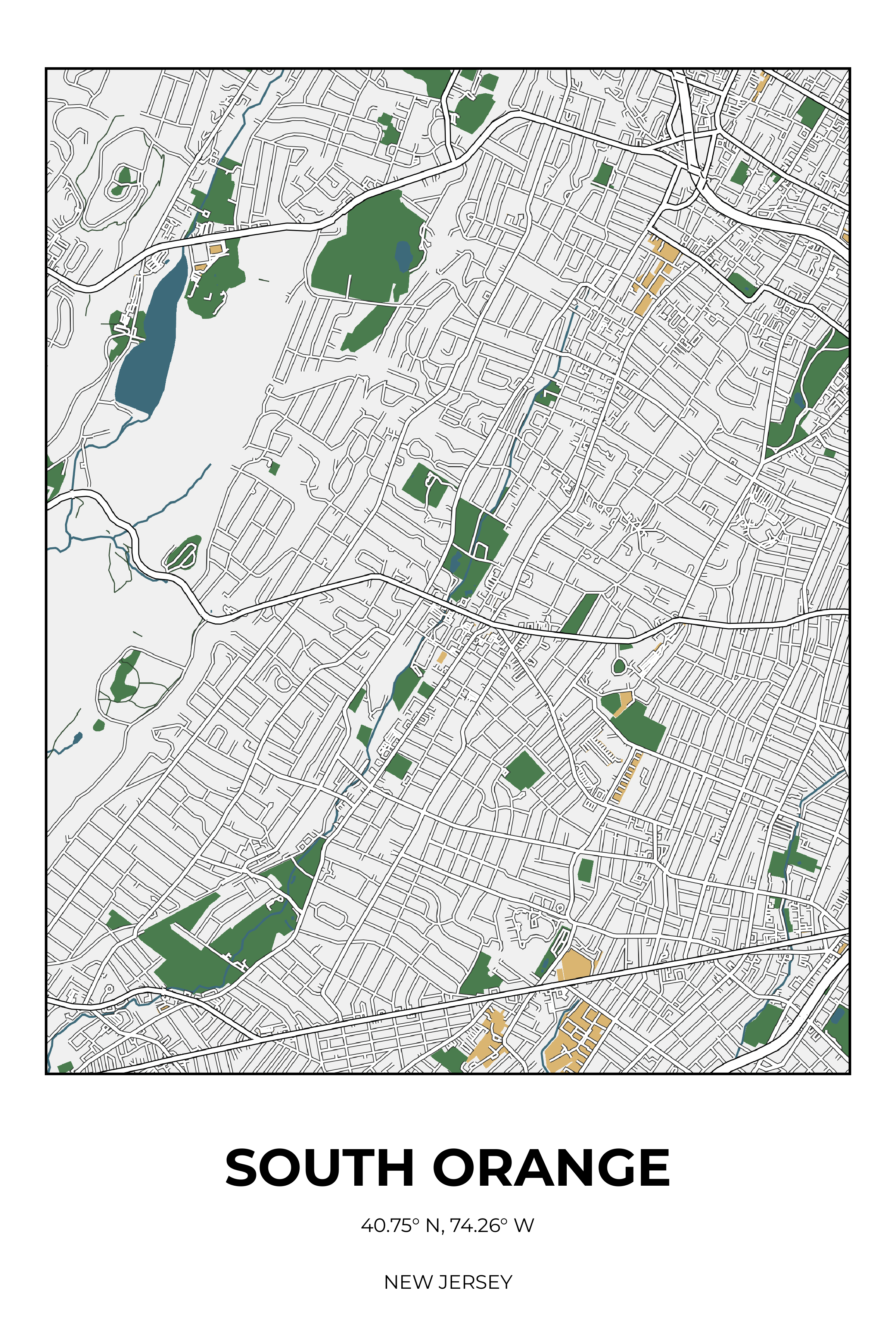South Orange, New Jersey Detailed street map poster