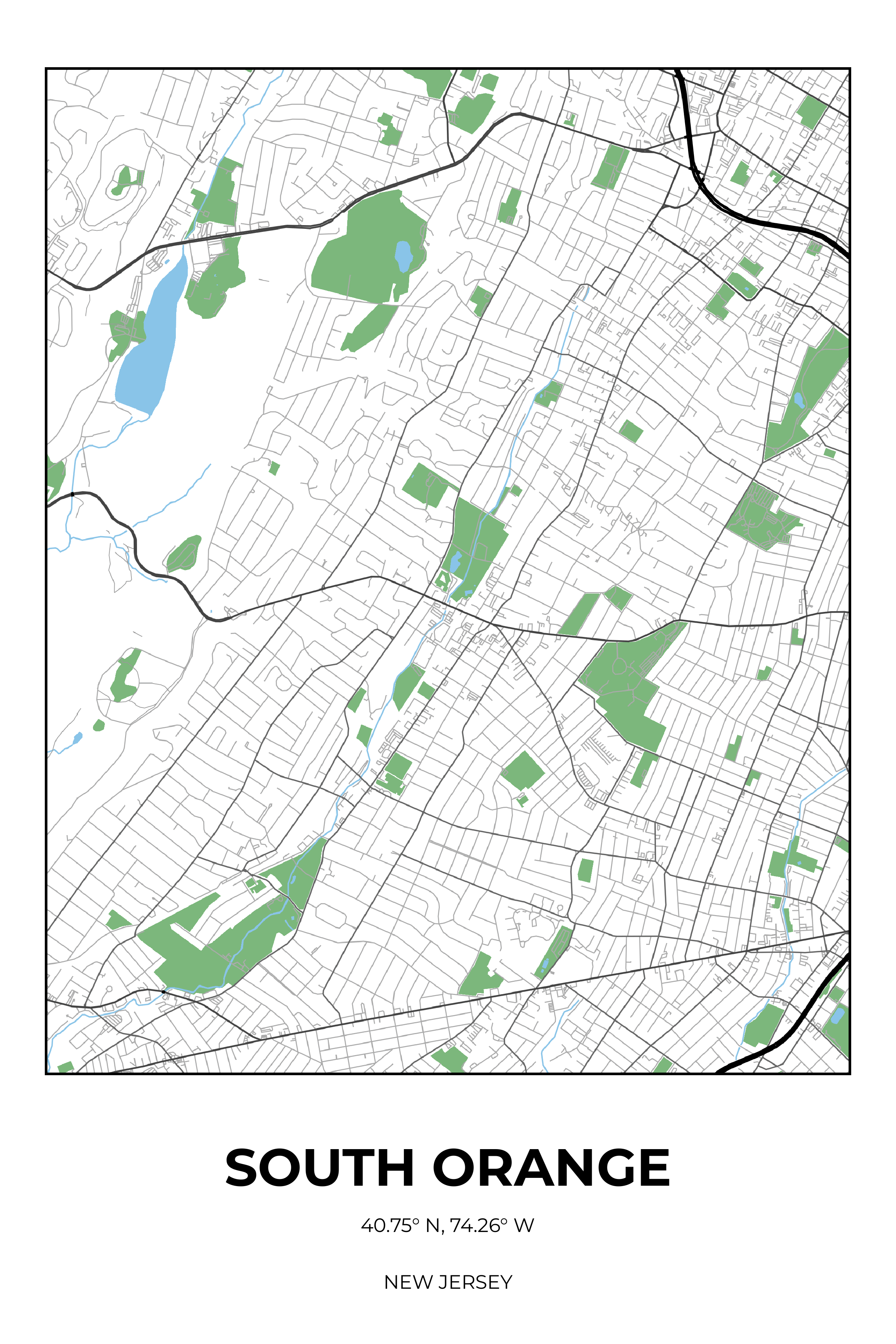 South Orange, New Jersey Simple street map poster