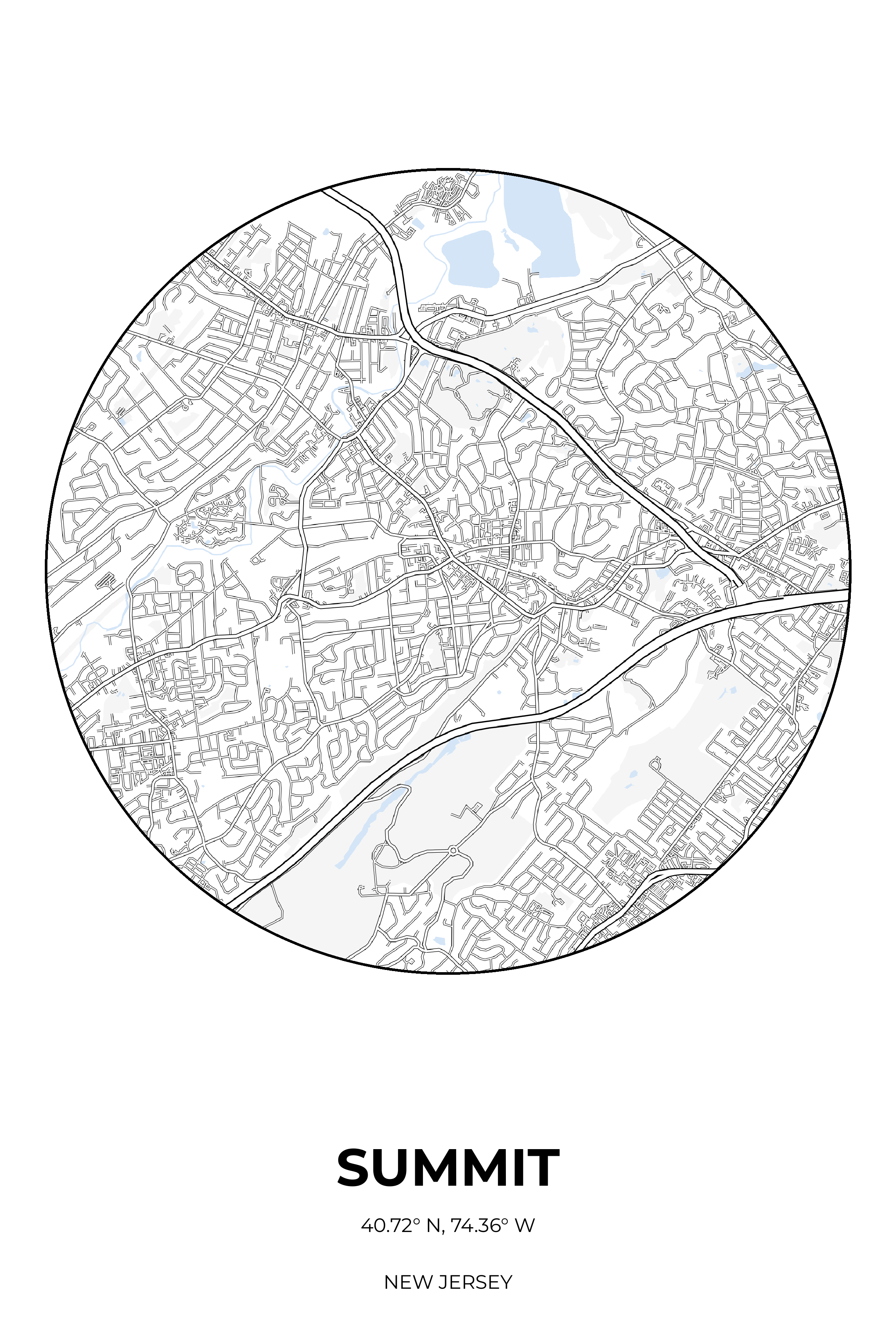 Summit, New Jersey Winter circle map