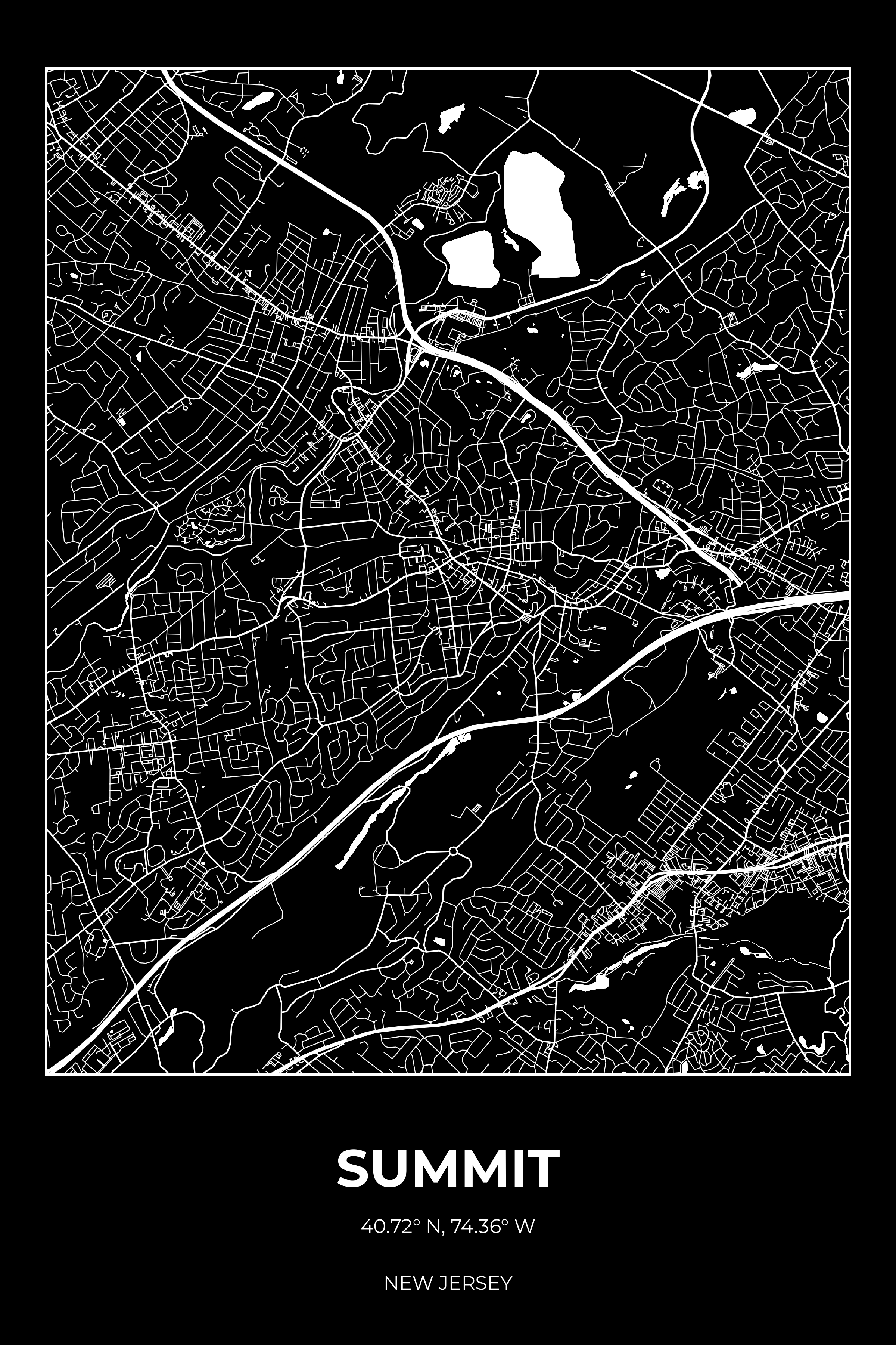 Summit, New Jersey Inverse street map poster
